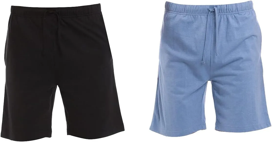 Mens (2-Pack) Cotton Rich Knit Short | Sleepwear Shorts with Pockets | Ultra Soft, Breathable (Made in Egypt)