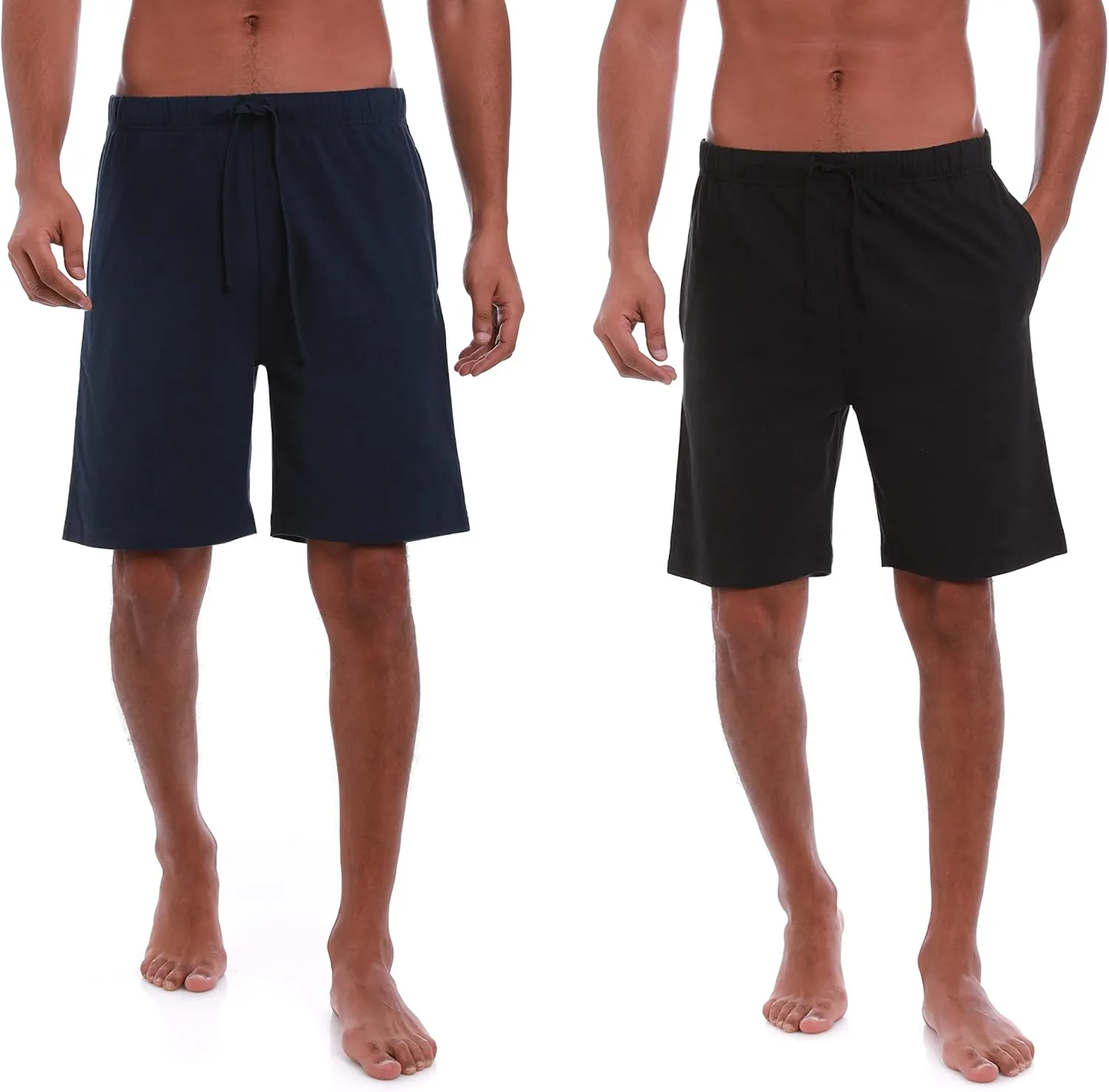 Mens (2-Pack) Cotton Rich Knit Short | Sleepwear Shorts with Pockets | Ultra Soft, Breathable (Made in Egypt)