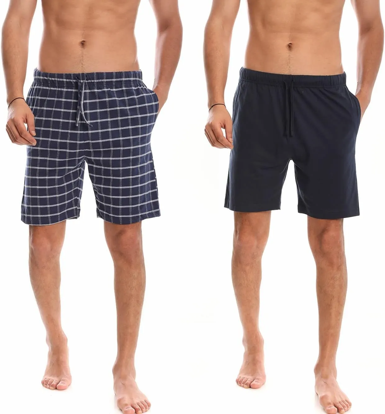 Mens (2-Pack) Cotton Rich Knit Short | Sleepwear Shorts with Pockets | Ultra Soft, Breathable (Made in Egypt)