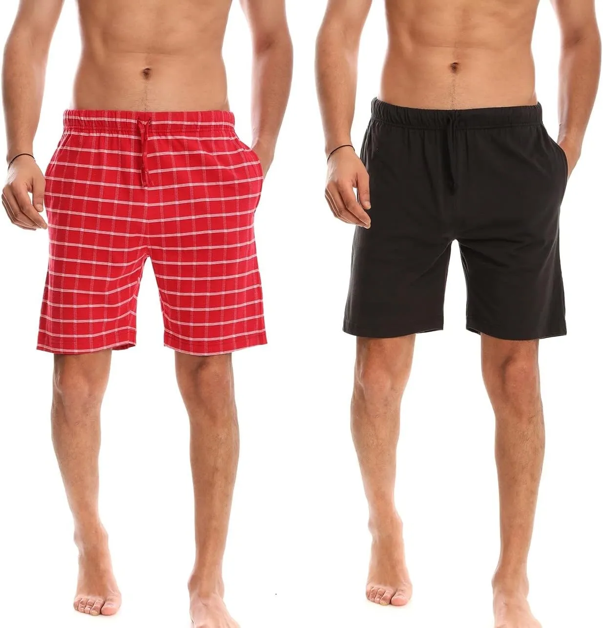 Mens (2-Pack) Cotton Rich Knit Short | Sleepwear Shorts with Pockets | Ultra Soft, Breathable (Made in Egypt)