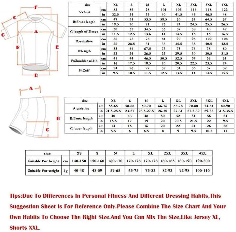 Men's Cycling Jersey Set Skinsuit One Piece Bike Shirts Triathlon Suit Bicycle Shorts with Gel Padded