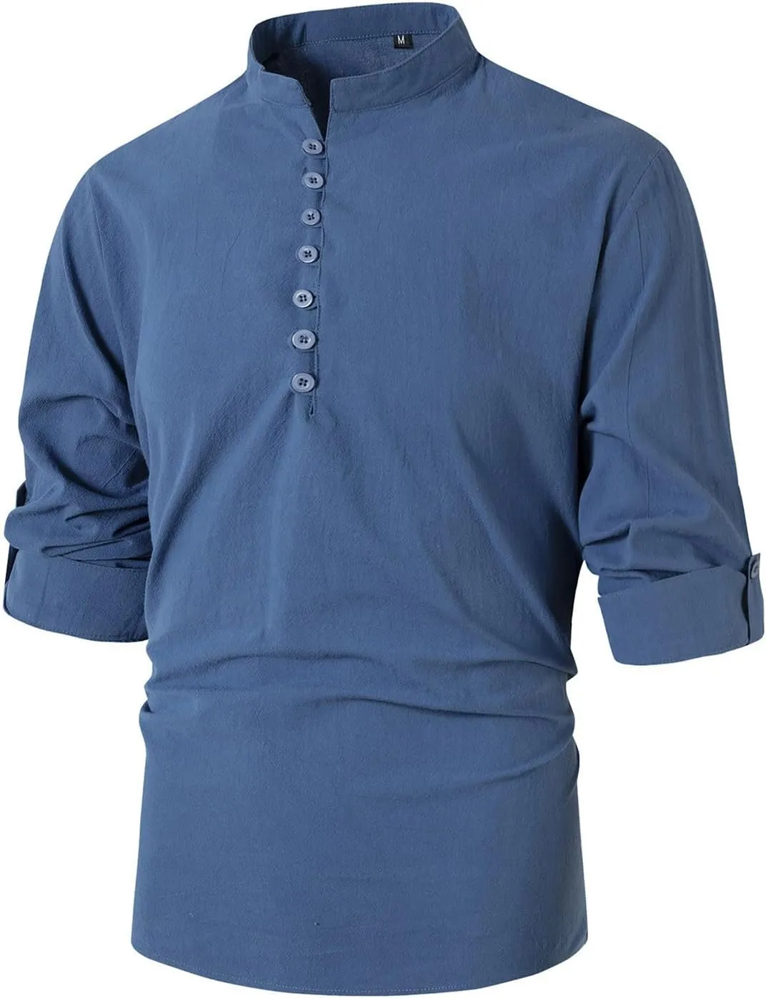 Men's Linen Long-Sleeve Henley Shirt Business Casual Stylish Slim-Fit Dress Shirts Lightweight Beach Button Up Shirts
