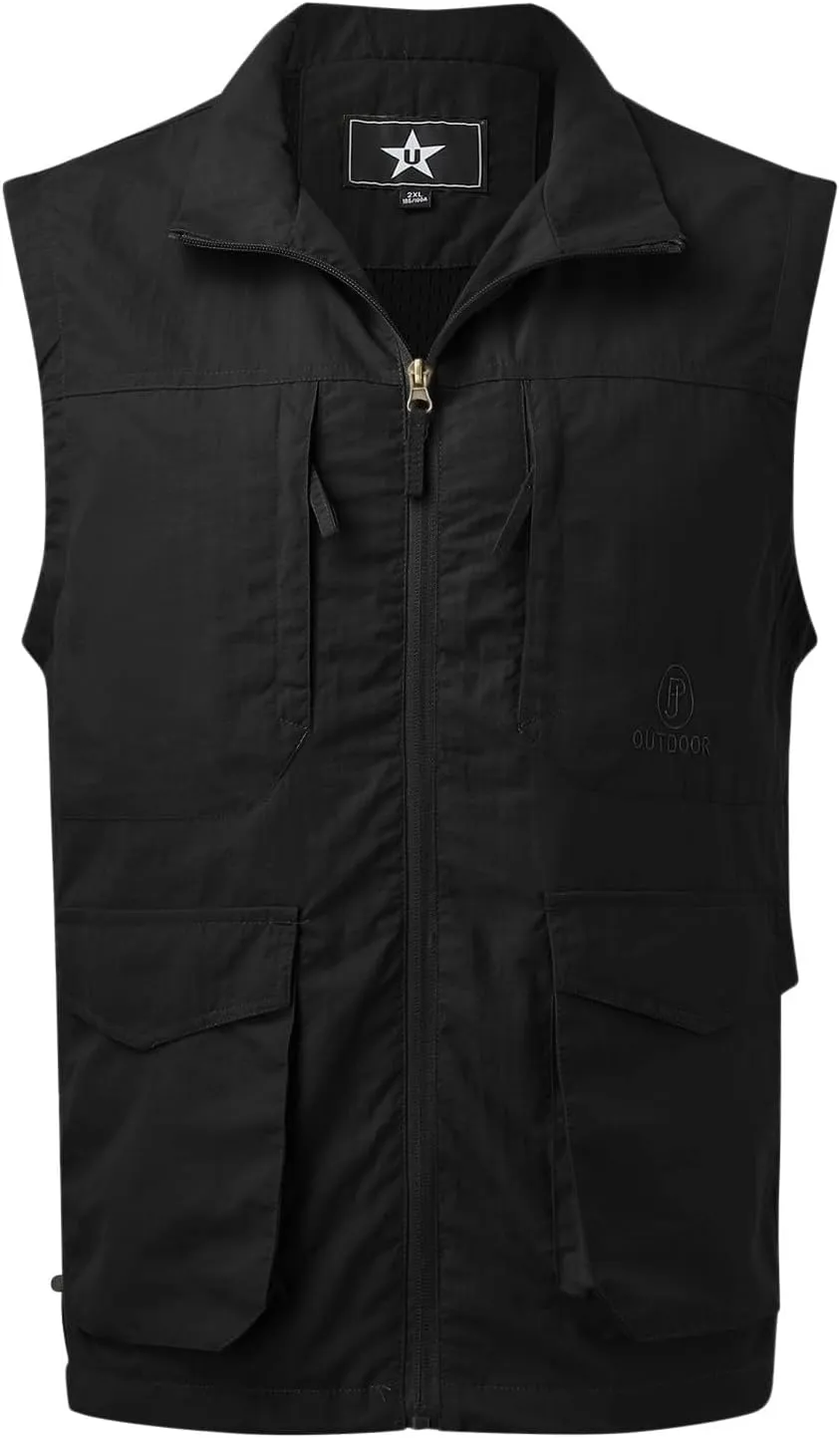 Mens Loose Vest Summer Casual Sports Vest Pocket Fishing Solid Color Zipper Cardigan Fishing Jacket