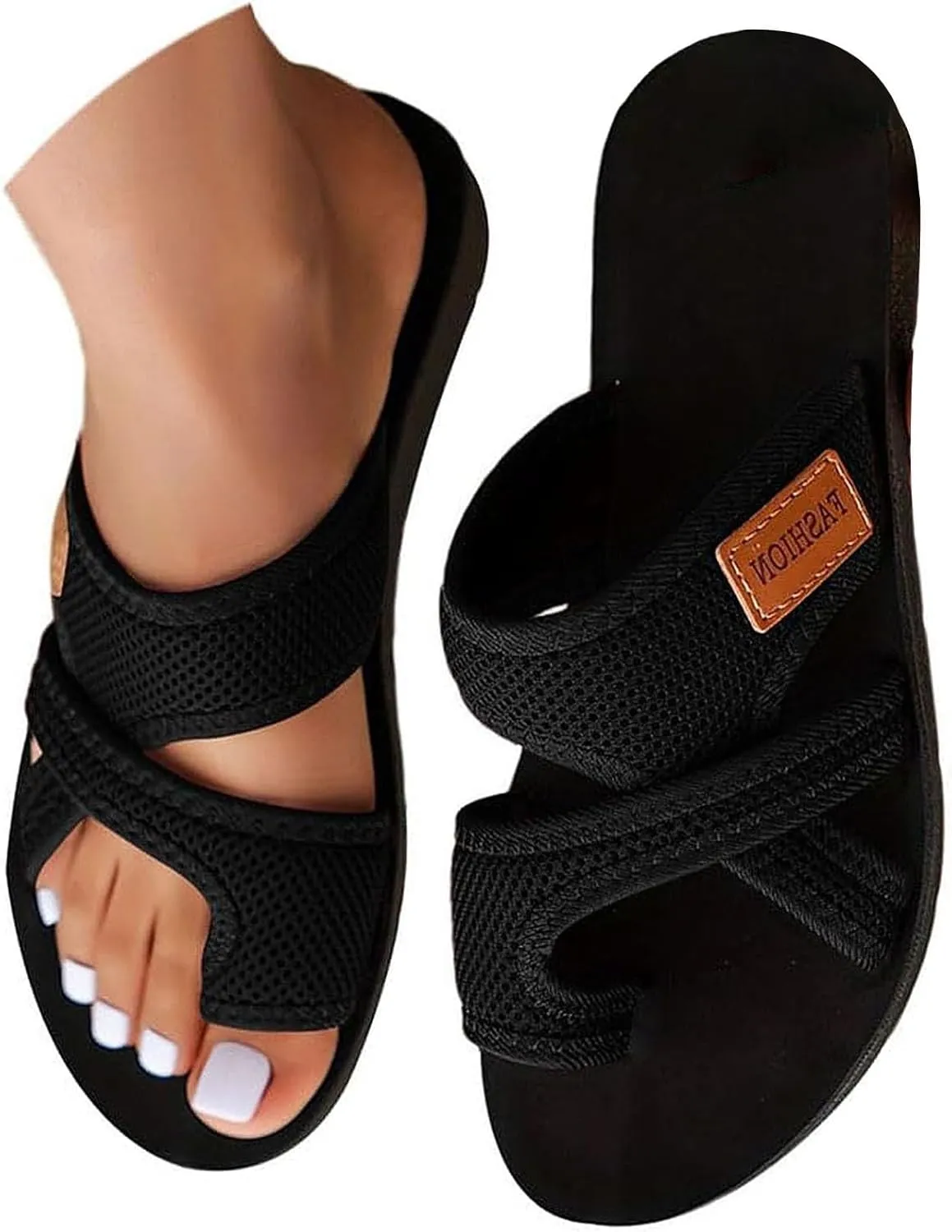 Mesh Sandals for Women,Breathable Mesh Flip Flops,Comfortable Open Toe Slippers Wide Width Beach Slip On Shoes with Arch Support Women's Orthopedic Flat Sandals 2025 Vacation Summer Slippers