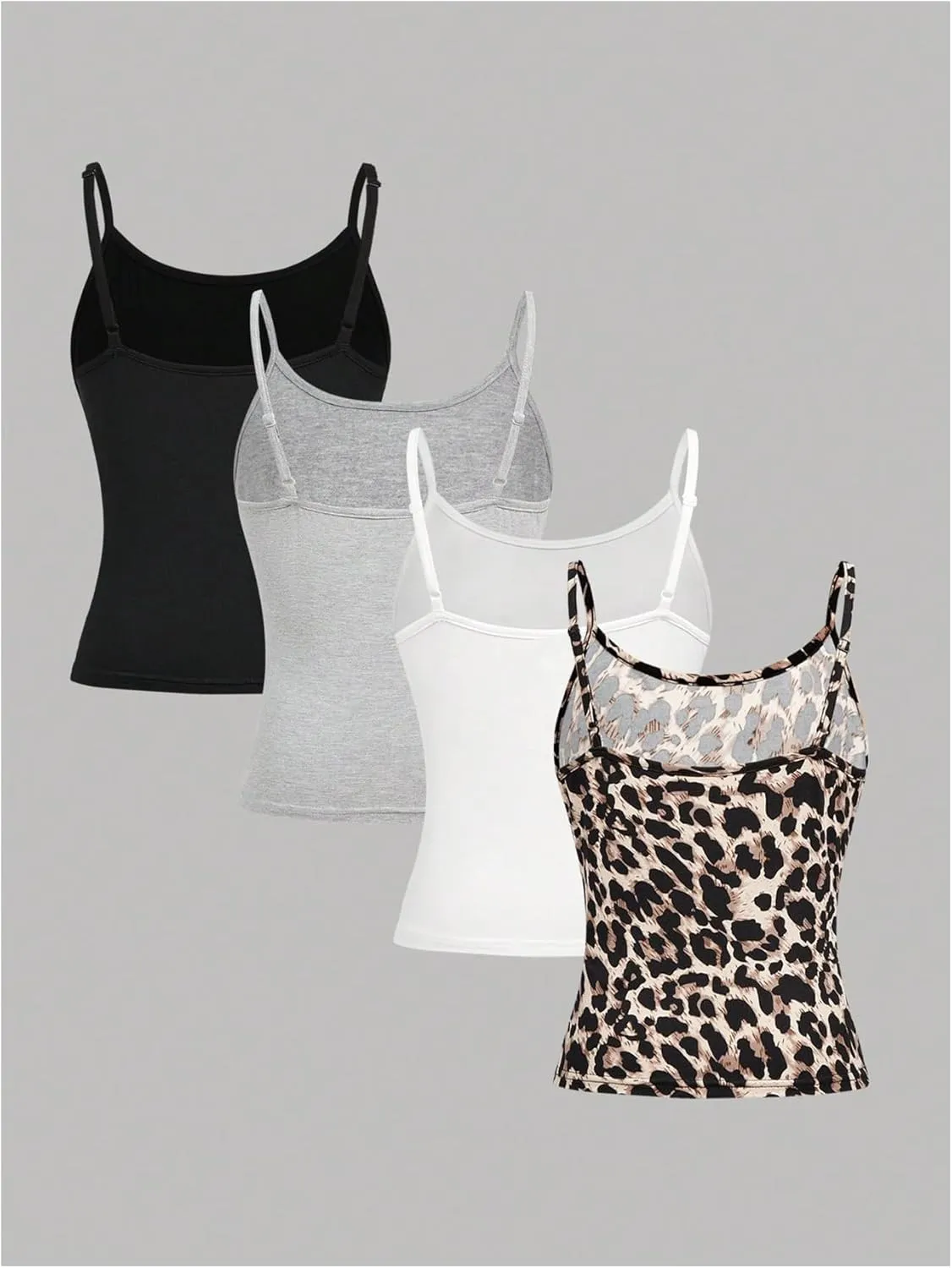 Milumia Girl's 4 Pack Cami Tops Leopard Spaghetti Straps Slim Fit Camisoles