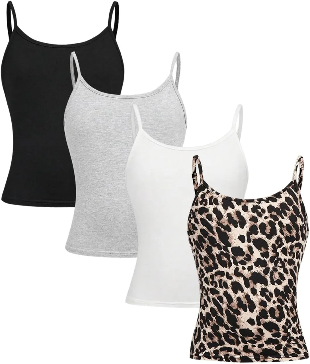 Milumia Girl's 4 Pack Cami Tops Leopard Spaghetti Straps Slim Fit Camisoles