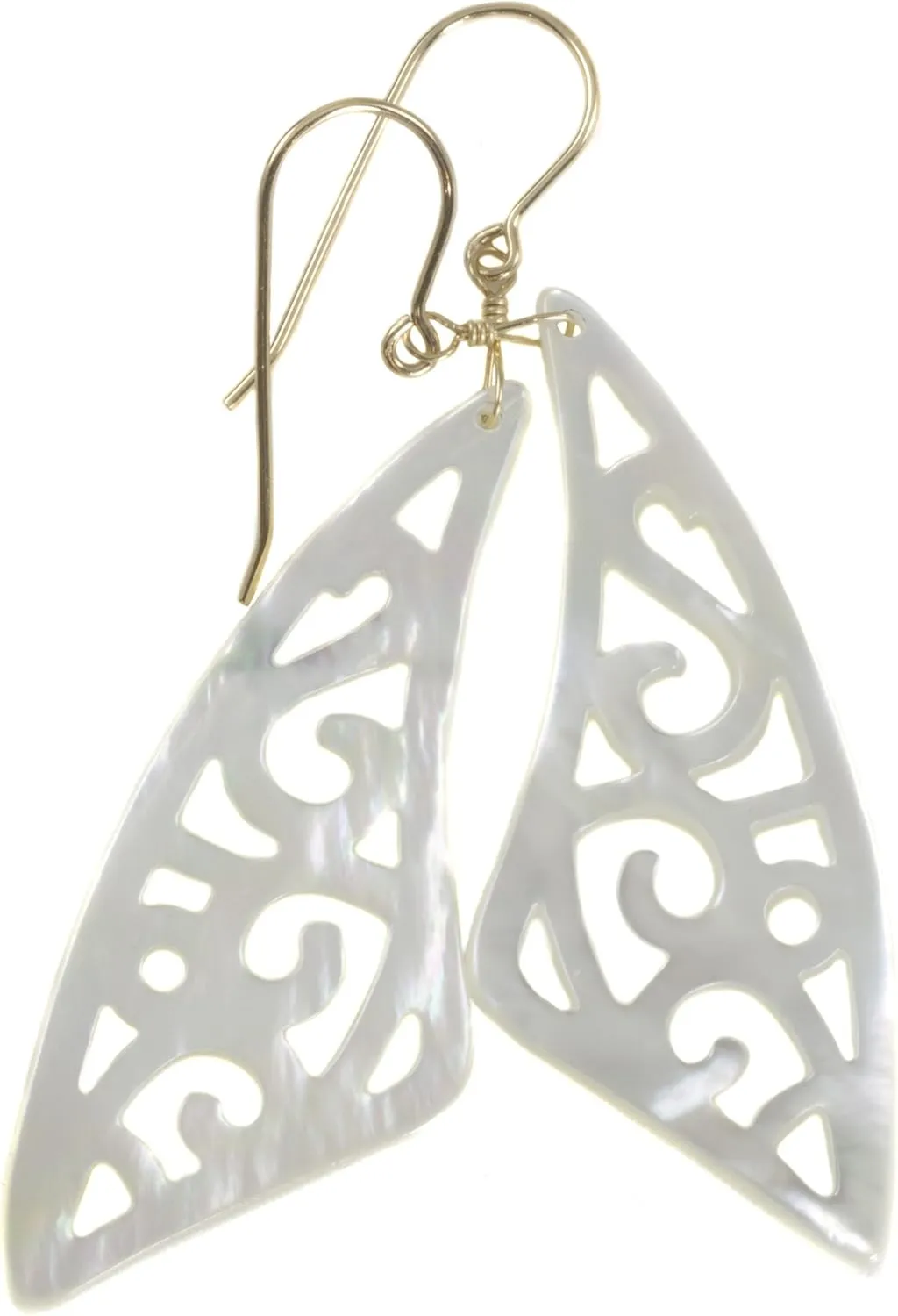 Mother of Pearl Earrings White Carved Relief Curved Triangle Long MOP Drops