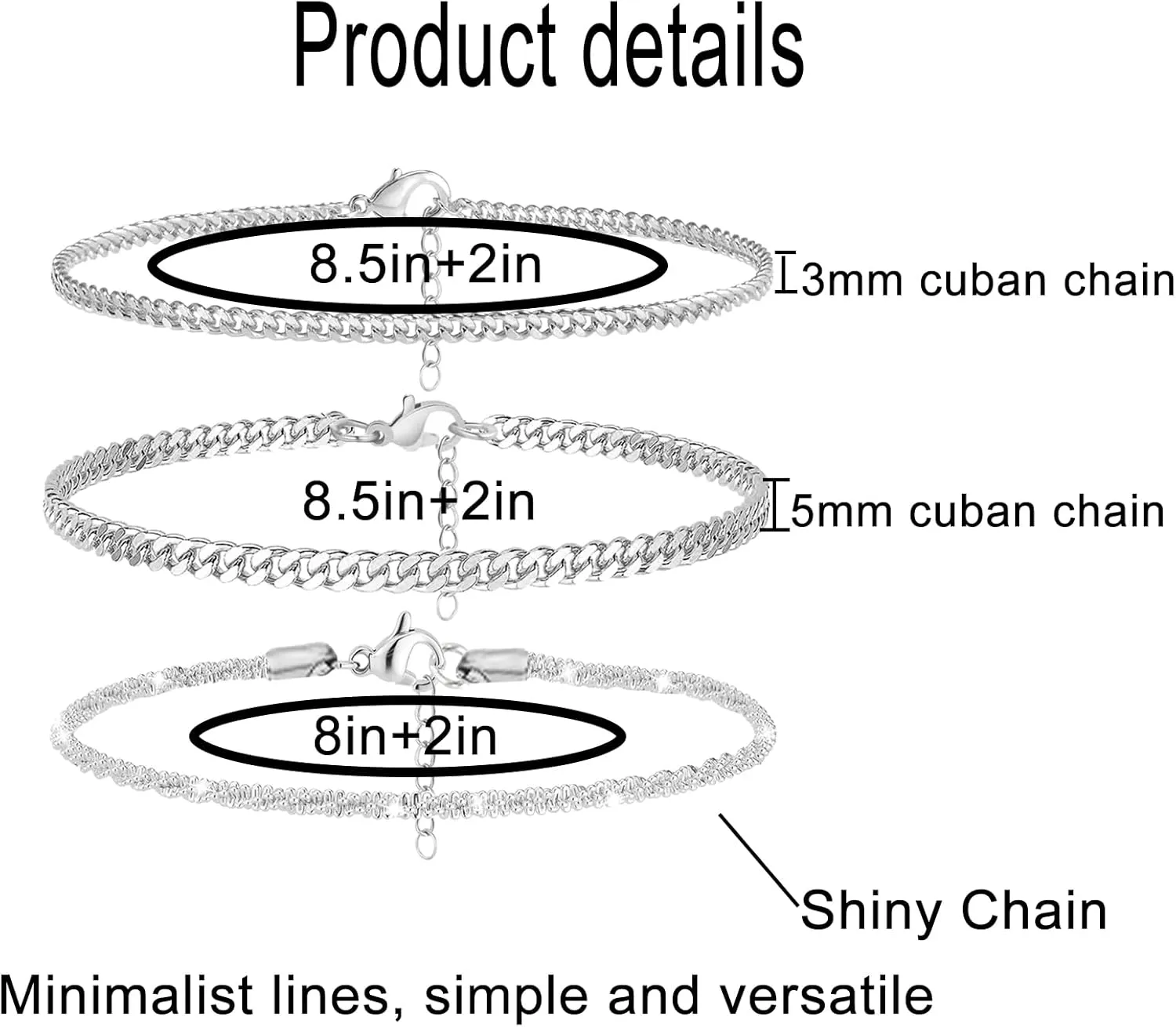 Nanafast 2/4/6PCS Ankle Bracelets for Women, Cuban Link/Snake Chain Anklet Bracelets Set for Women, Adjustable Gold/Silver Anklets for Women, Summer Beach Womens Anklets
