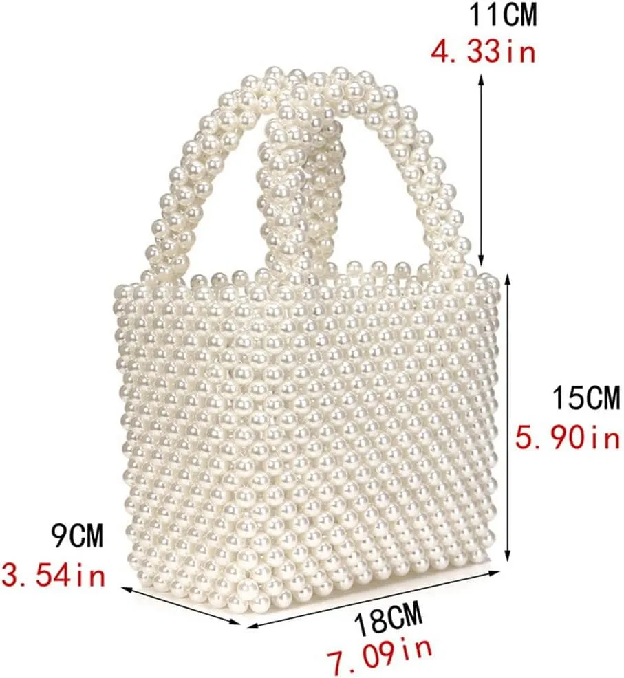 Noble Women Pearl Clutch Bag Beaded Purse Evening Bag Wedding Clutch with Pearl Handle Wedding Party Prom Casual Ivory