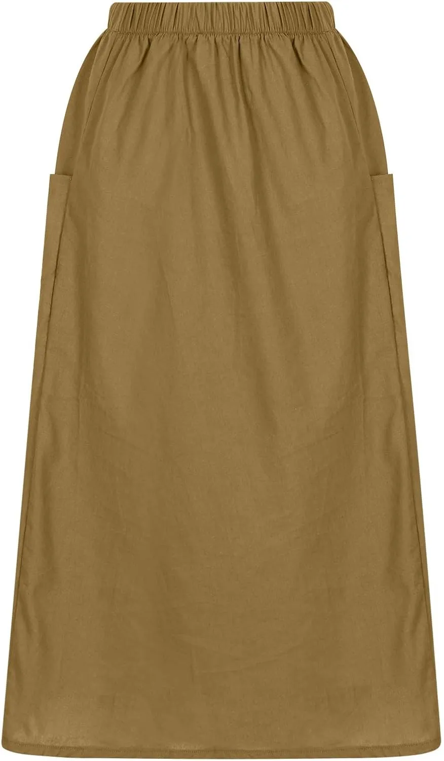 Oplxuo Women's Casual Cotton Linen Skirts with Pockets, Elastic High Waist Solid Color Loose Lightweight Midi Skirt