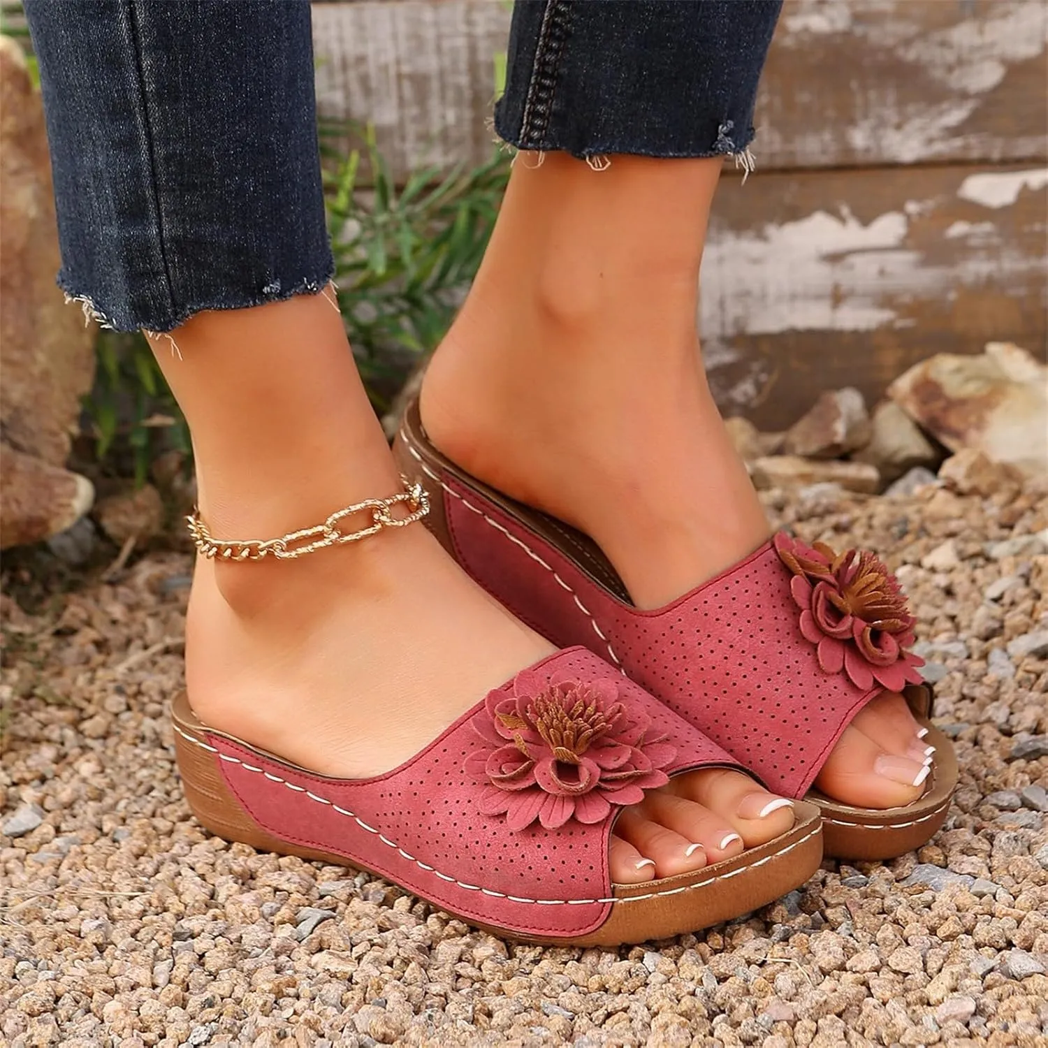 Orthopedic Platform Sandals For Women Floral Open Toe Slingback Wedge Sandal Summer Slip On Casual Shoes