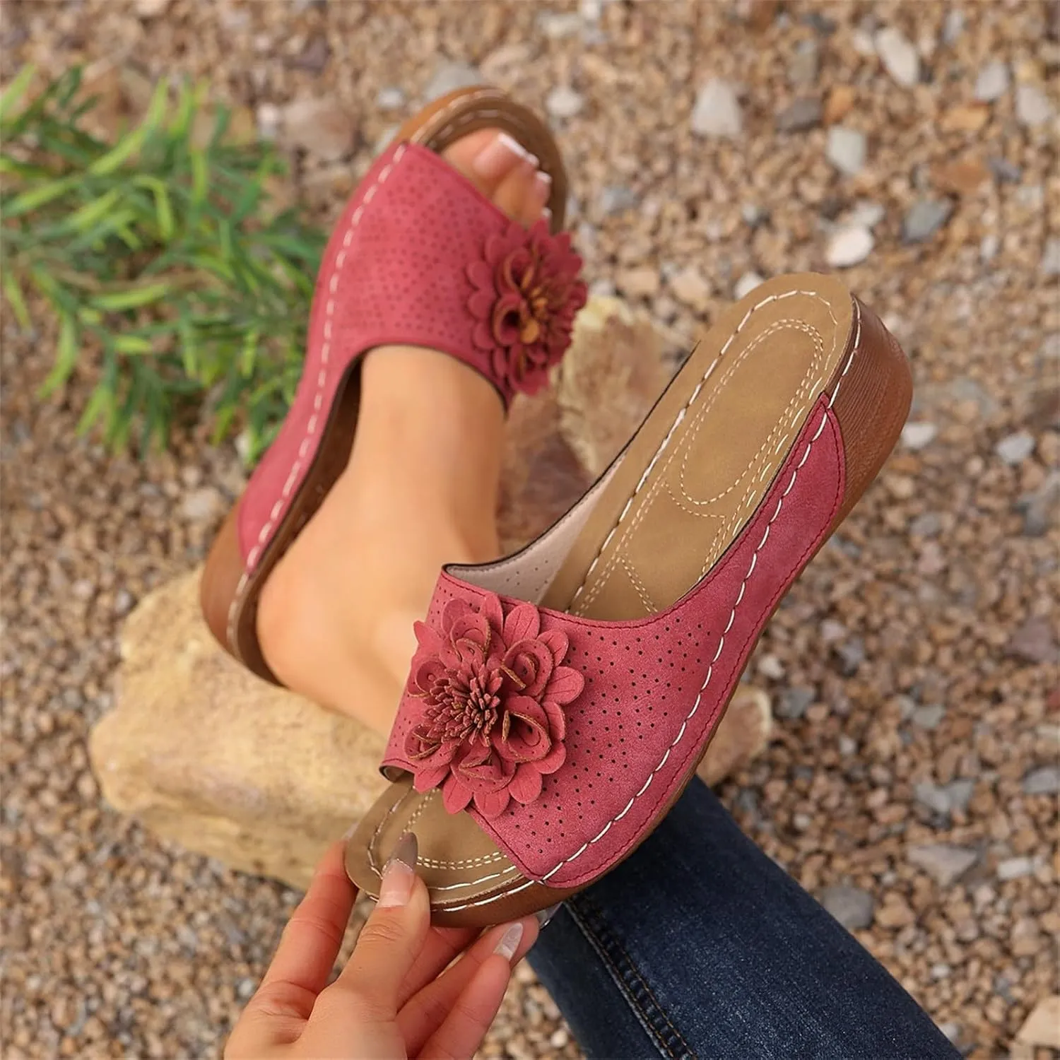 Orthopedic Platform Sandals For Women Floral Open Toe Slingback Wedge Sandal Summer Slip On Casual Shoes