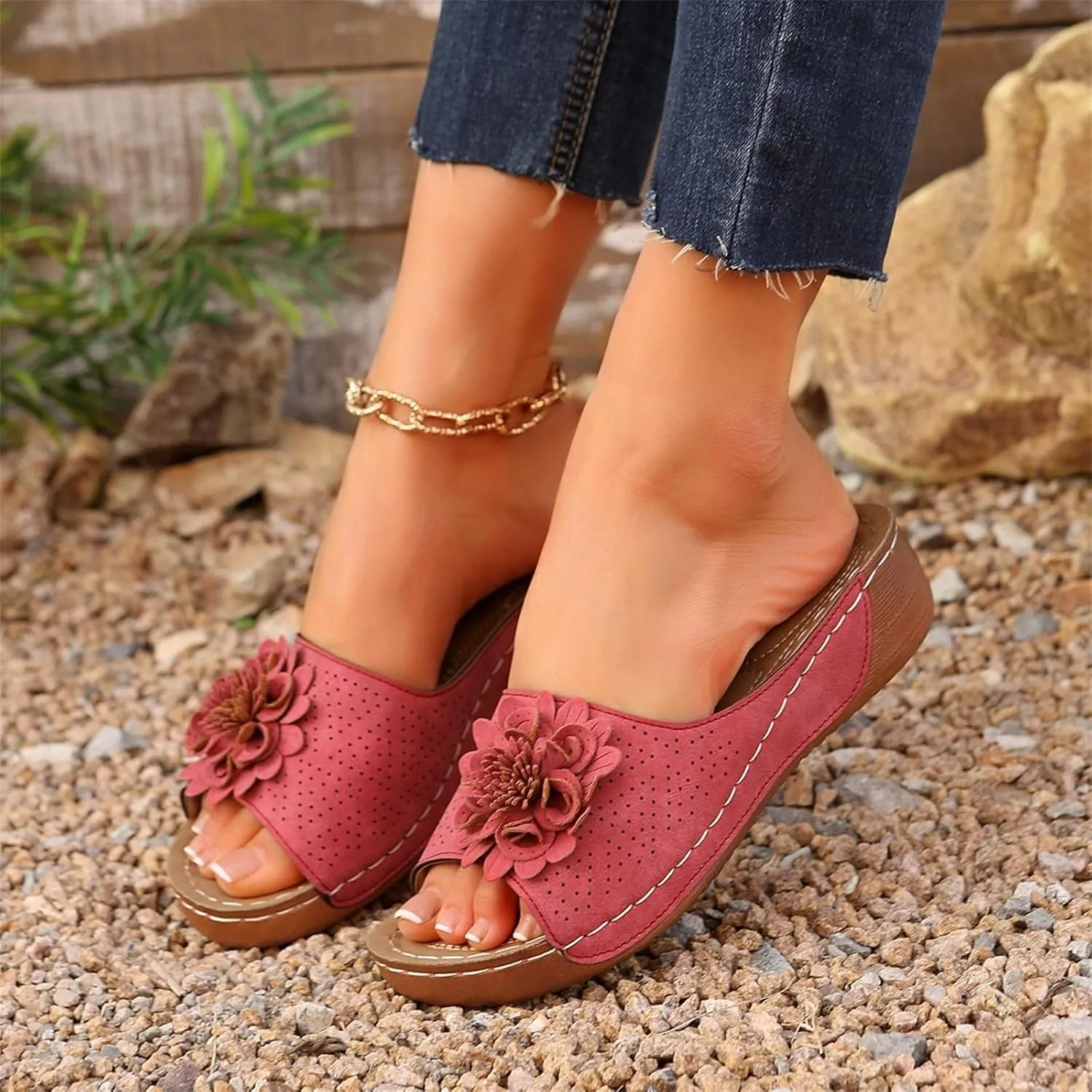 Orthopedic Platform Sandals For Women Floral Open Toe Slingback Wedge Sandal Summer Slip On Casual Shoes