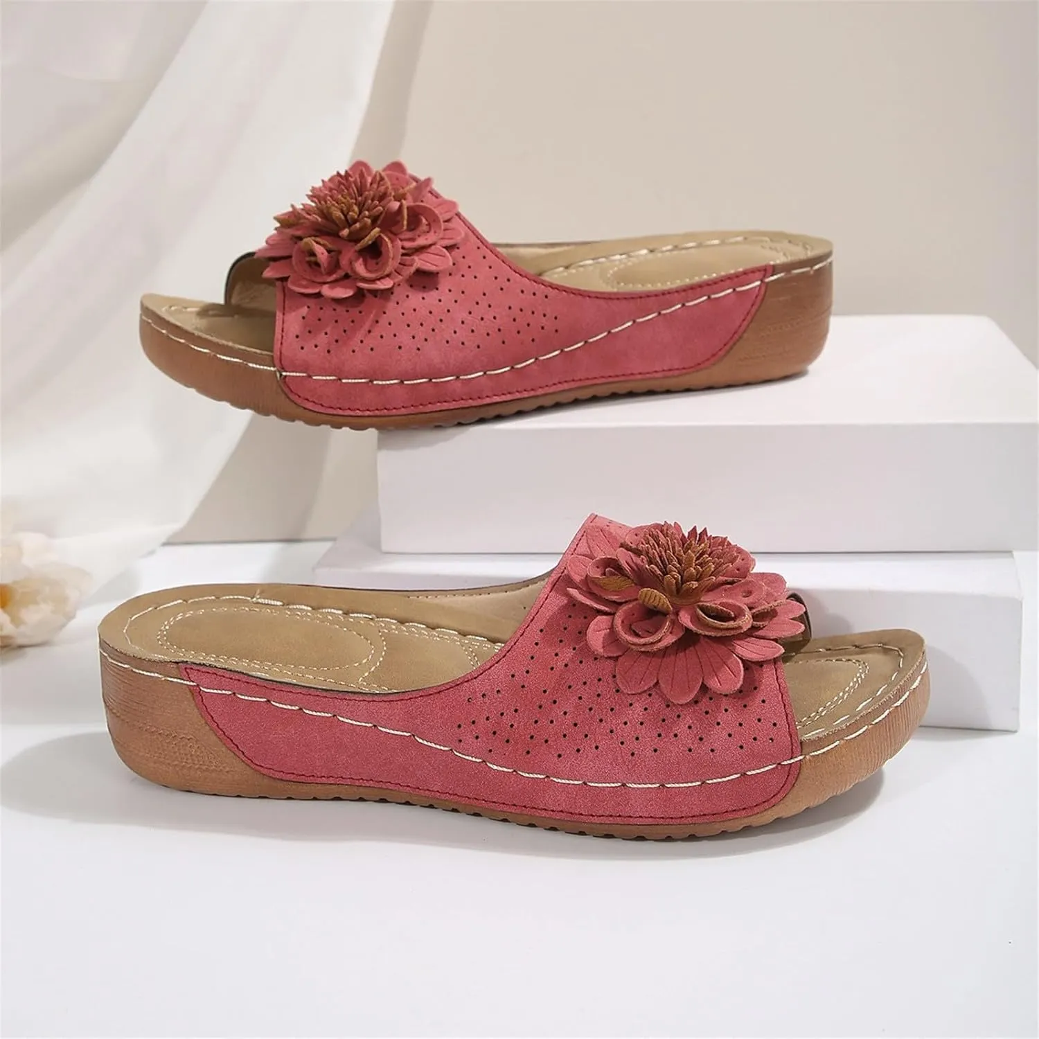 Orthopedic Platform Sandals For Women Floral Open Toe Slingback Wedge Sandal Summer Slip On Casual Shoes