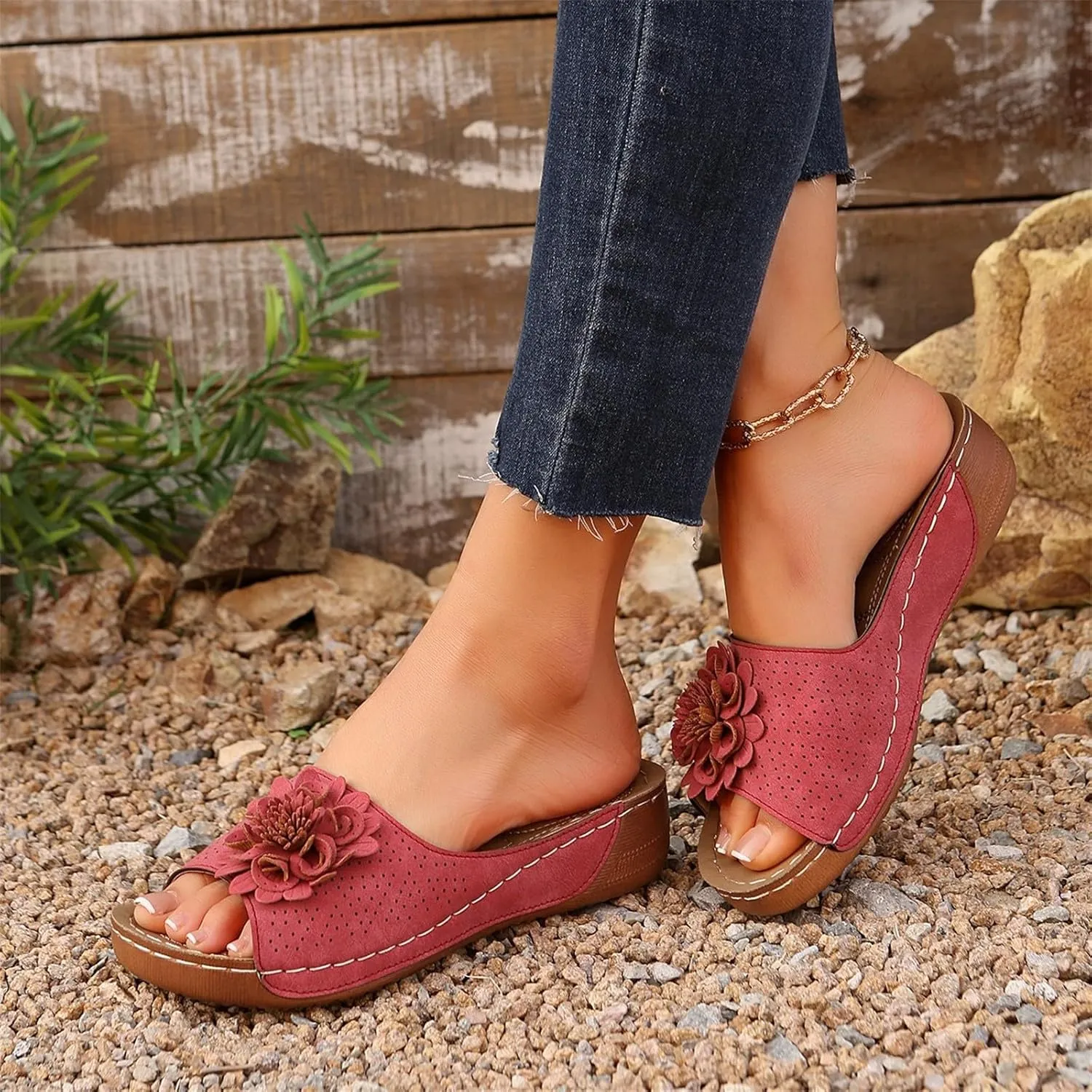 Orthopedic Platform Sandals For Women Floral Open Toe Slingback Wedge Sandal Summer Slip On Casual Shoes
