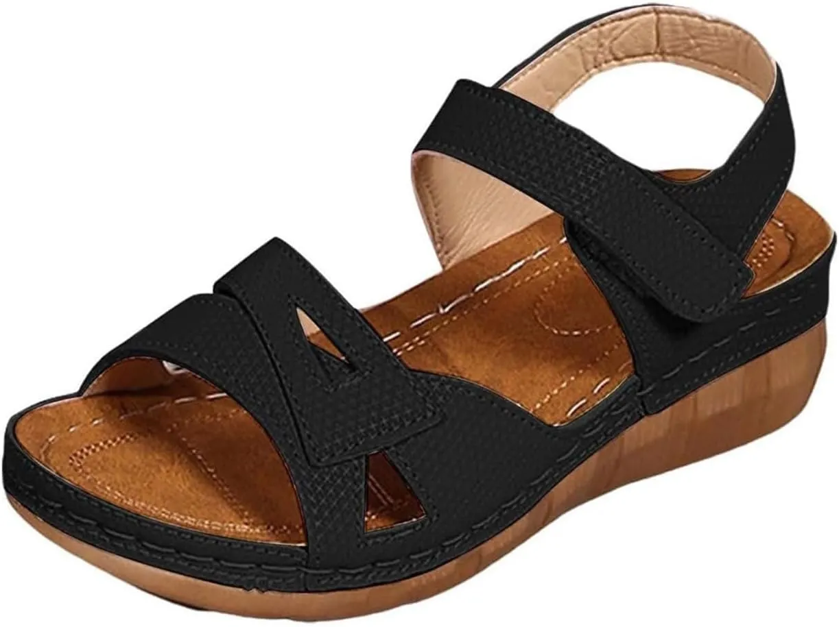 Orthopedic Sandals for Women 2025 Low Heel Wedge Platform Sandals Open Toe Arch Support Slip On Shoes Summer Walking Comfortable Fashion Shoes Casual Beach Vacation Sandal
