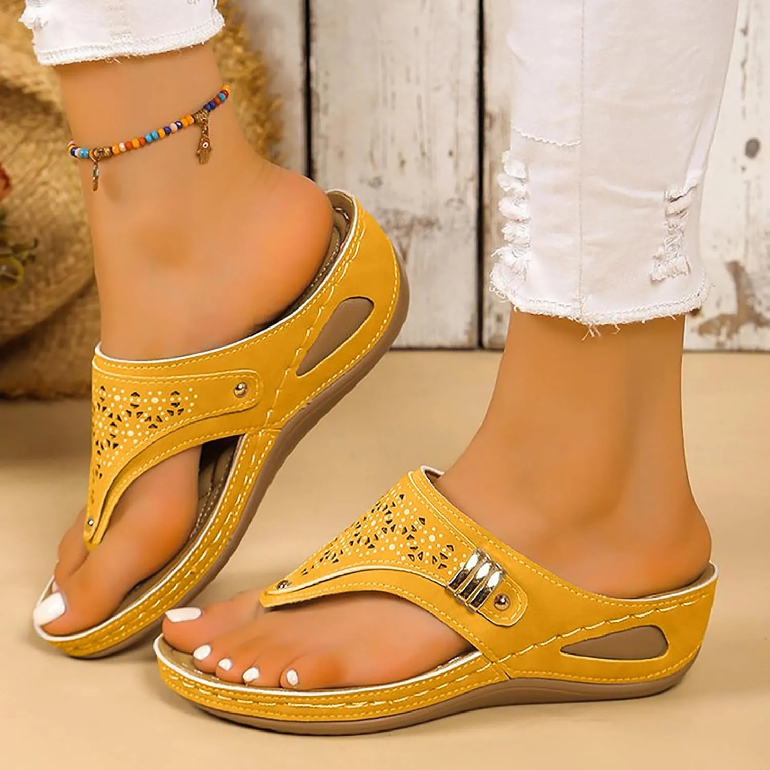Orthopedic Sandals for Women Dressy Comfortable Arch Support Flip Flops Wedge Sandals Summer Vacation Beach Shoes