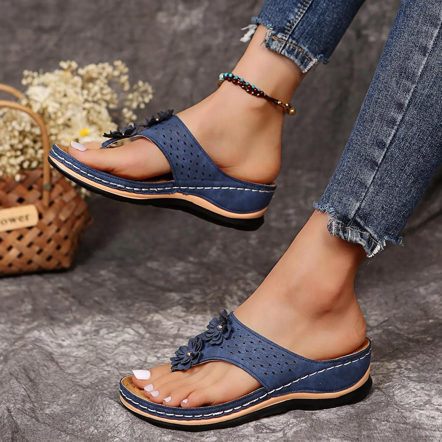 Orthopedic Sandals for Women Dressy Summer Wide Width Comfortable Walking Sandals with Arch Support Orthotic Slides Shoes