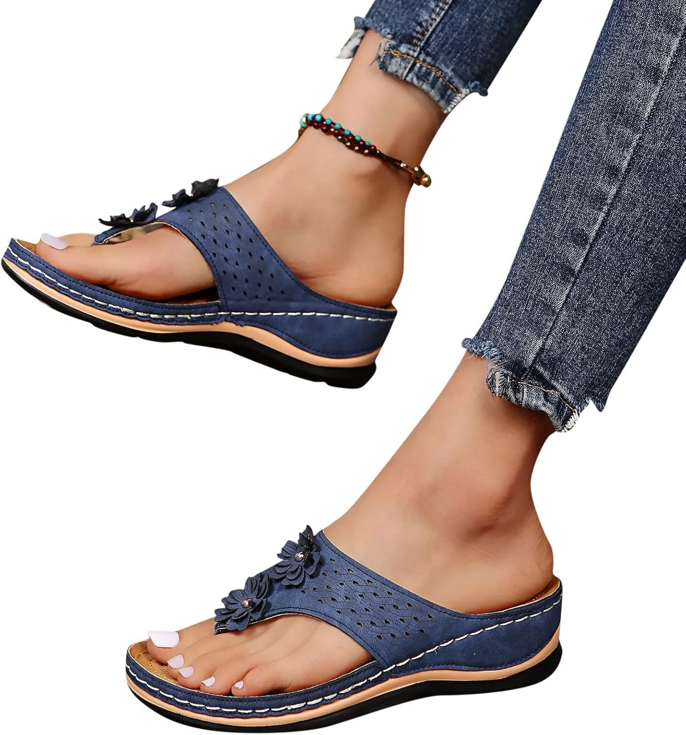 Orthopedic Sandals for Women Dressy Summer Wide Width Comfortable Walking Sandals with Arch Support Orthotic Slides Shoes