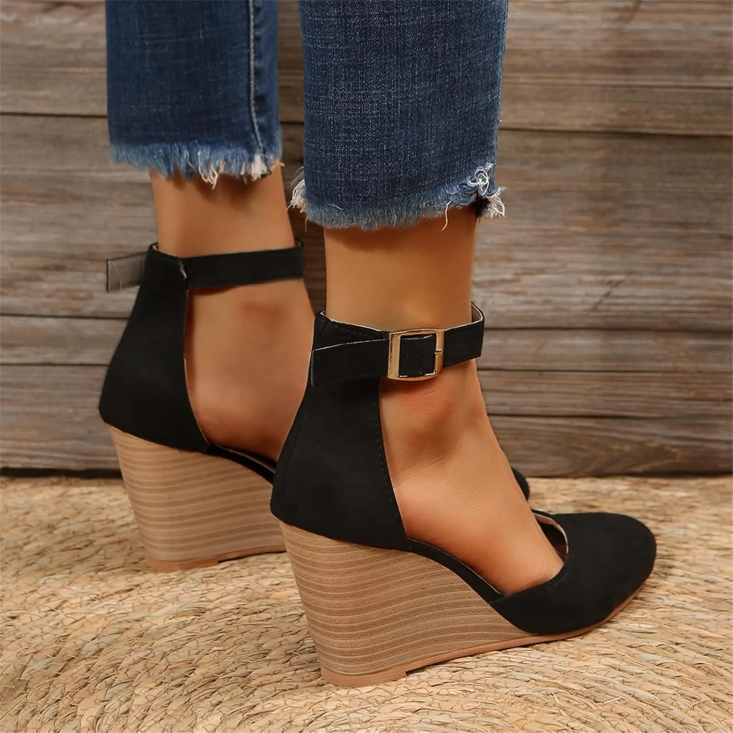 Orthopedic Sandals For Women Pointed Toe Closed Toe Suede Wedge Heels Thick Sole Buckle Wedge Platform Sandals Slides