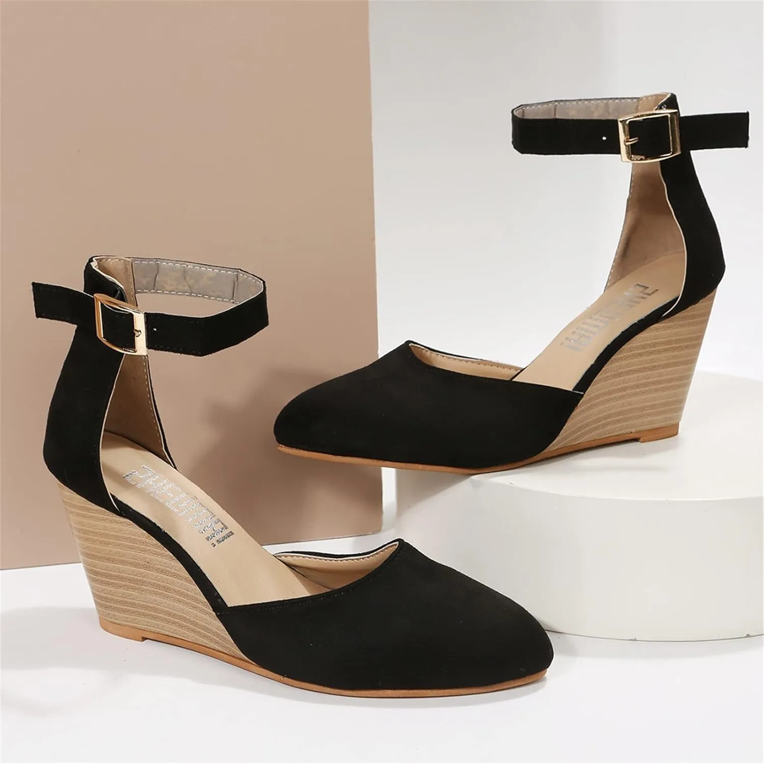 Orthopedic Sandals For Women Pointed Toe Closed Toe Suede Wedge Heels Thick Sole Buckle Wedge Platform Sandals Slides