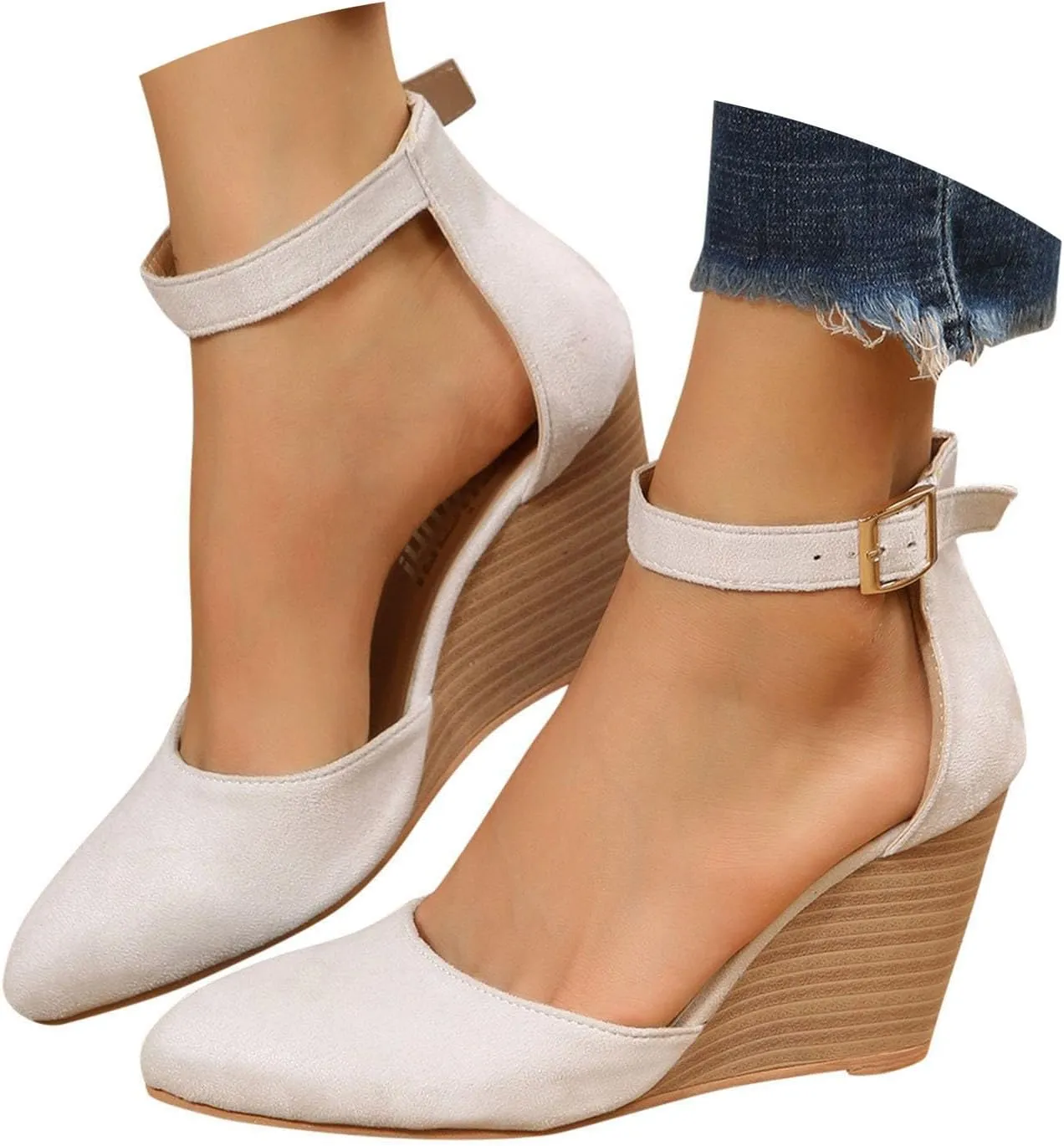 Orthopedic Sandals For Women Pointed Toe Closed Toe Suede Wedge Heels Thick Sole Buckle Wedge Platform Sandals Slides
