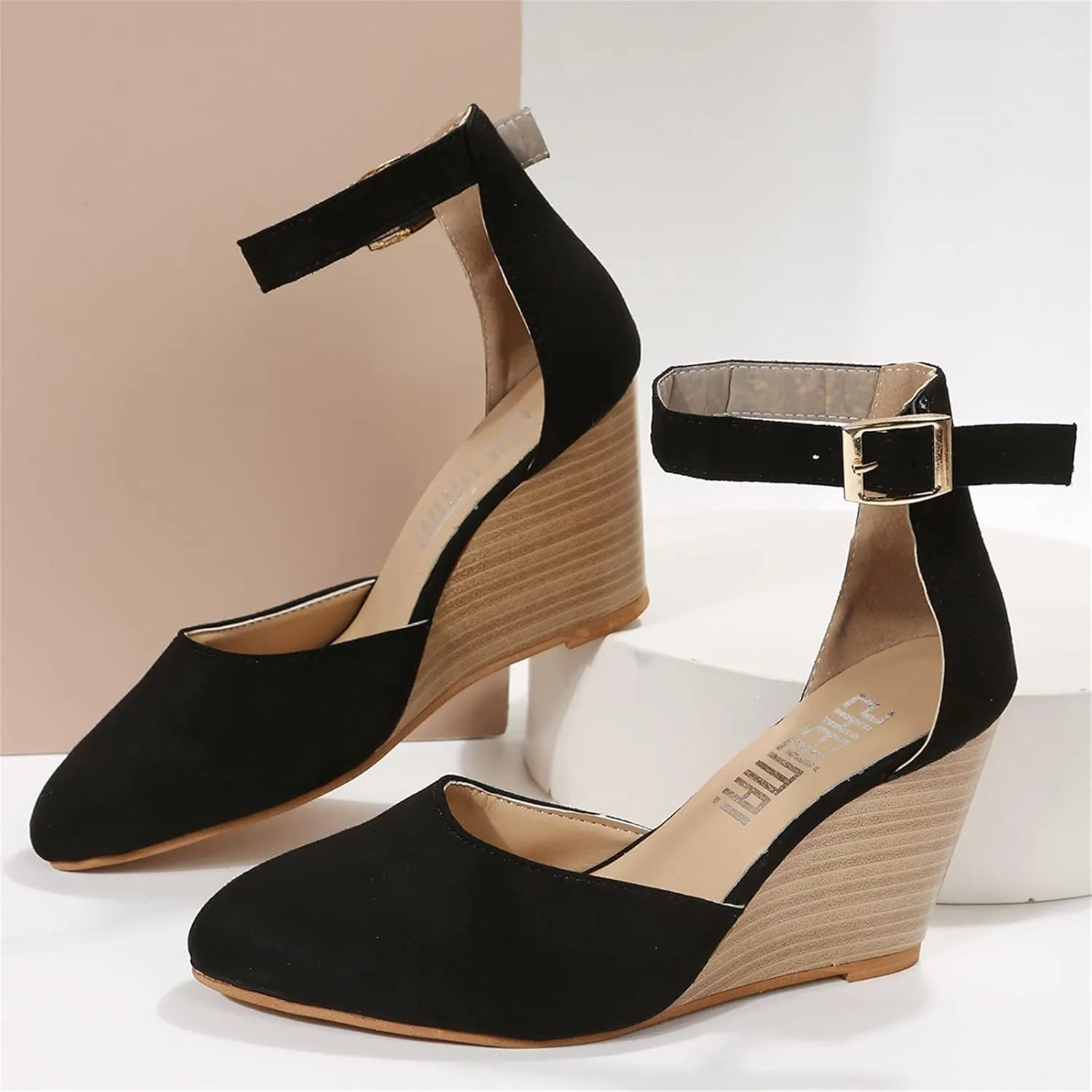 Orthopedic Sandals For Women Pointed Toe Closed Toe Suede Wedge Heels Thick Sole Buckle Wedge Platform Sandals Slides