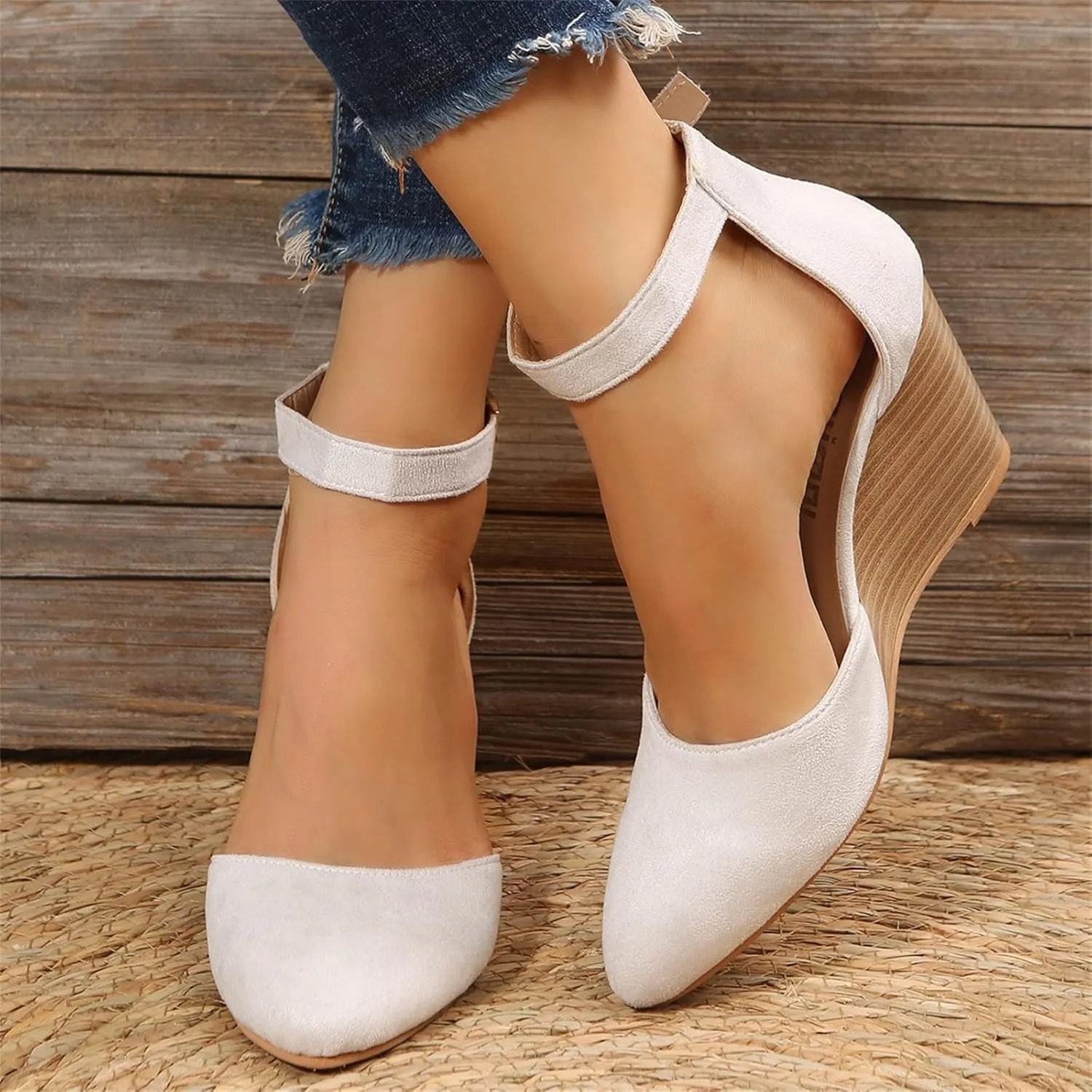 Orthopedic Sandals For Women Pointed Toe Closed Toe Suede Wedge Heels Thick Sole Buckle Wedge Platform Sandals Slides