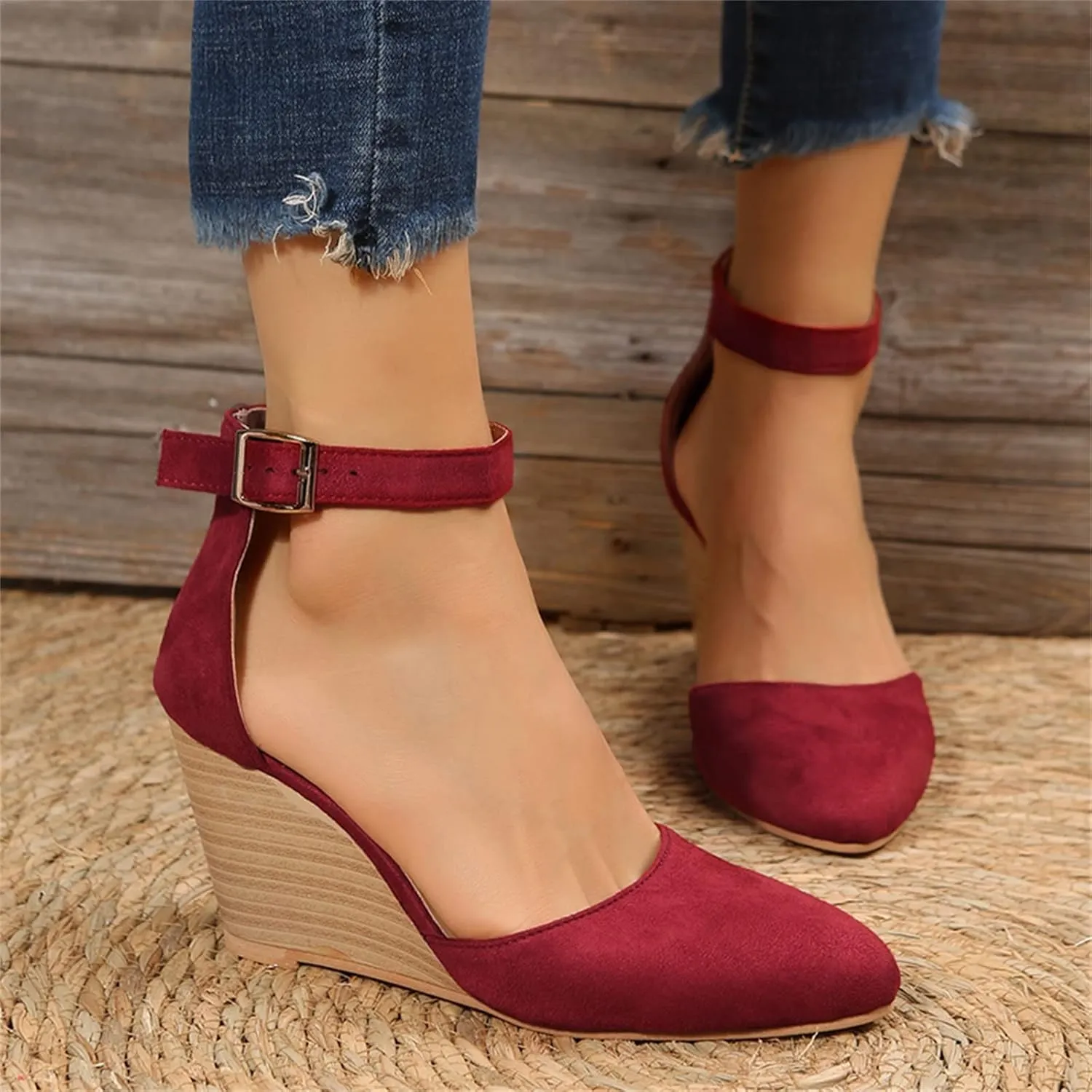 Orthopedic Sandals For Women Pointed Toe Closed Toe Suede Wedge Heels Thick Sole Buckle Wedge Platform Sandals Slides