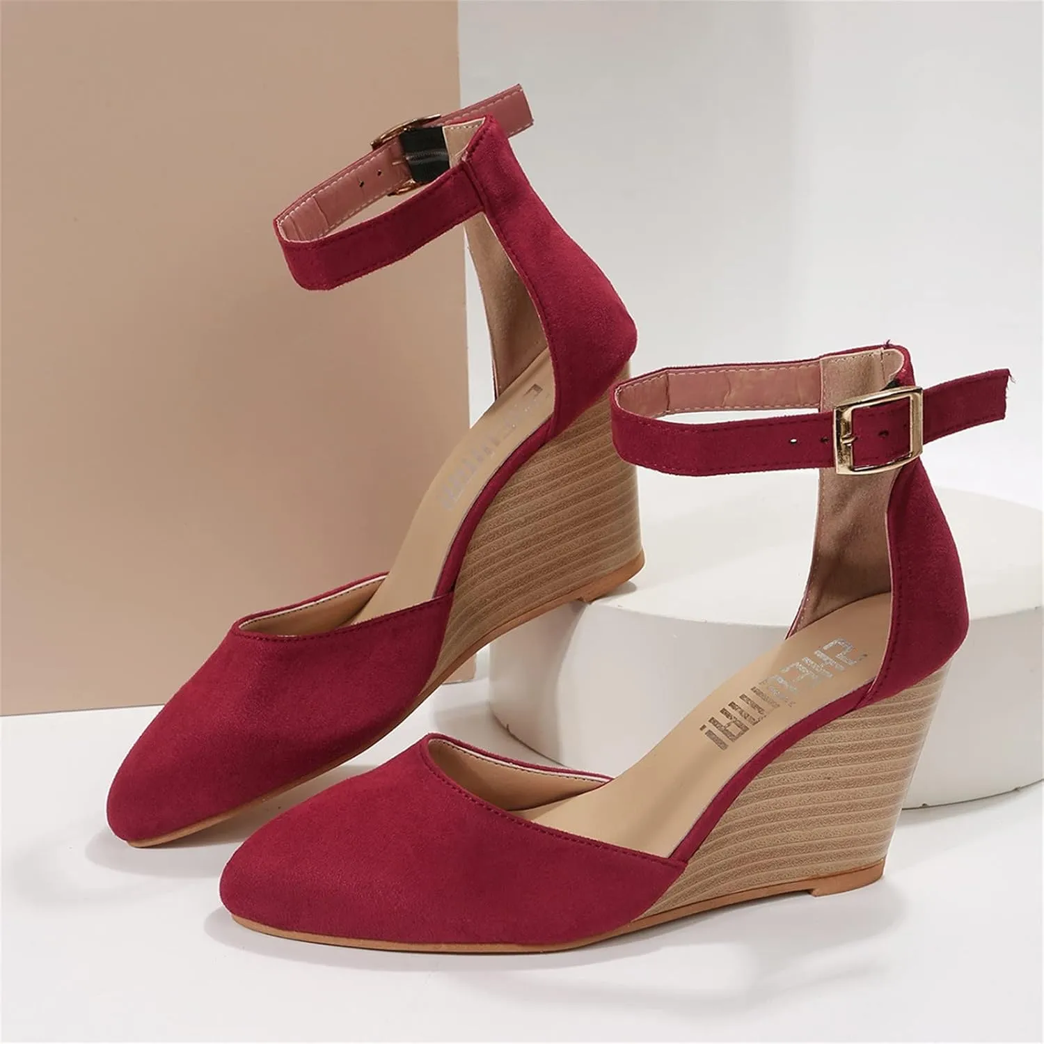 Orthopedic Sandals For Women Pointed Toe Closed Toe Suede Wedge Heels Thick Sole Buckle Wedge Platform Sandals Slides