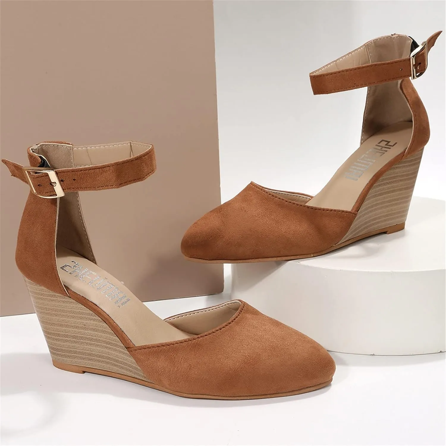 Orthopedic Sandals For Women Pointed Toe Closed Toe Suede Wedge Heels Thick Sole Buckle Wedge Platform Sandals Slides