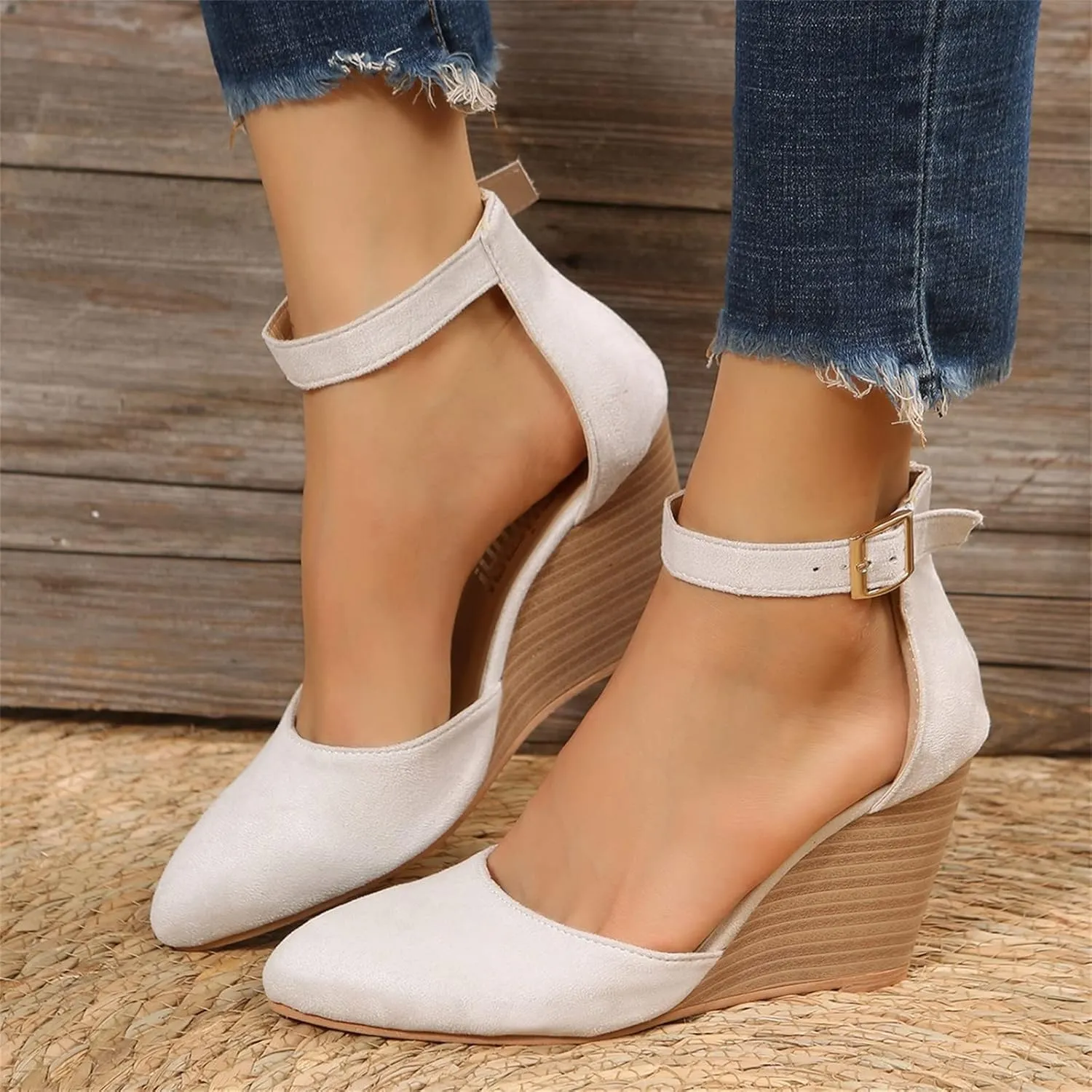 Orthopedic Sandals For Women Pointed Toe Closed Toe Suede Wedge Heels Thick Sole Buckle Wedge Platform Sandals Slides