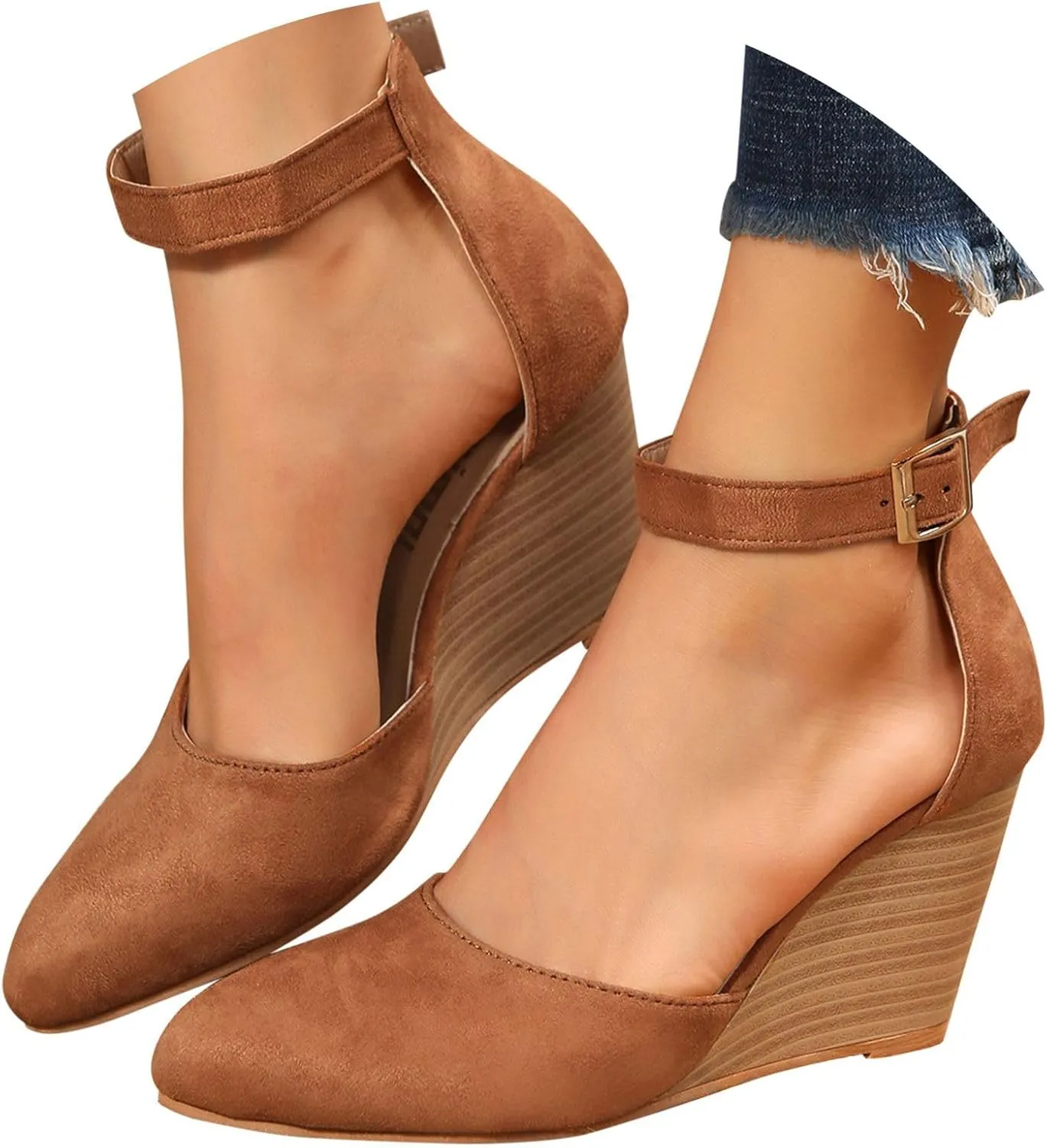 Orthopedic Sandals For Women Pointed Toe Closed Toe Suede Wedge Heels Thick Sole Buckle Wedge Platform Sandals Slides