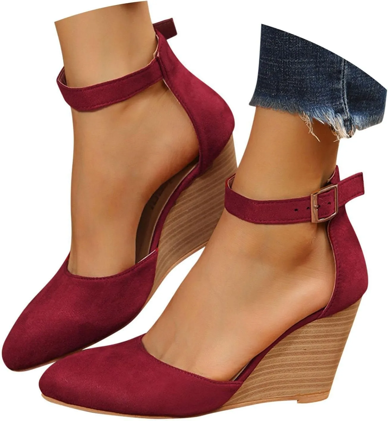 Orthopedic Sandals For Women Pointed Toe Closed Toe Suede Wedge Heels Thick Sole Buckle Wedge Platform Sandals Slides