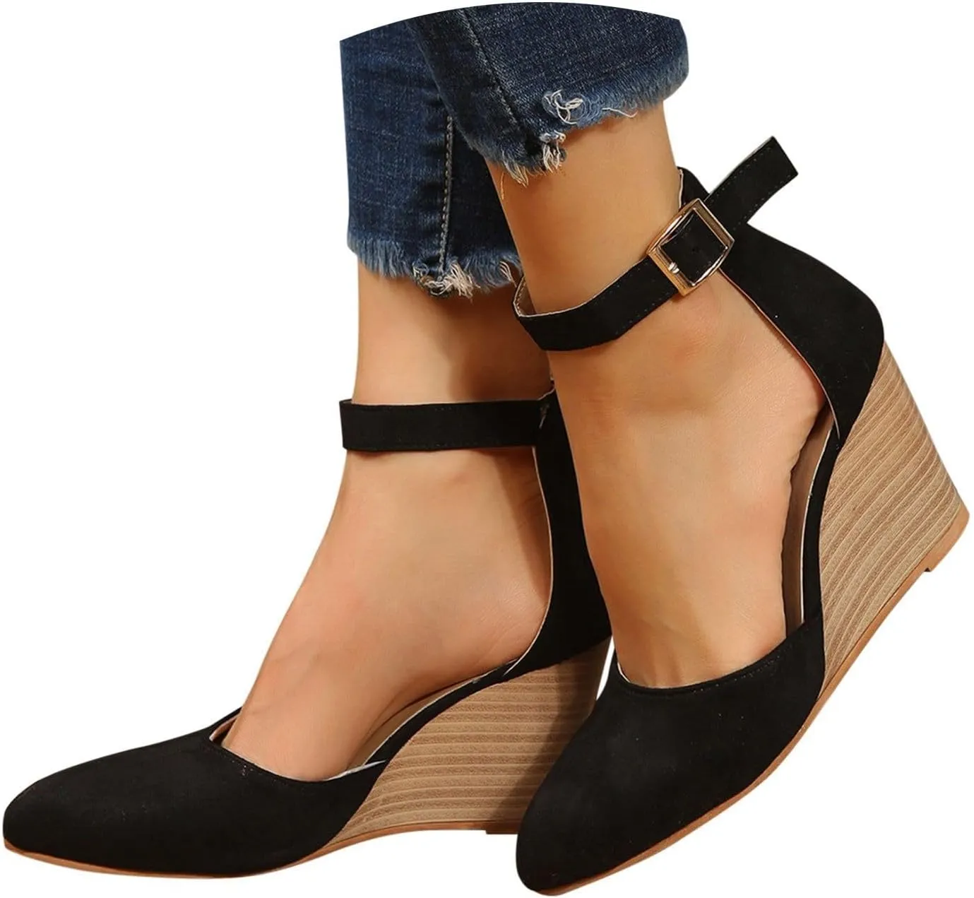 Orthopedic Sandals For Women Pointed Toe Closed Toe Suede Wedge Heels Thick Sole Buckle Wedge Platform Sandals Slides