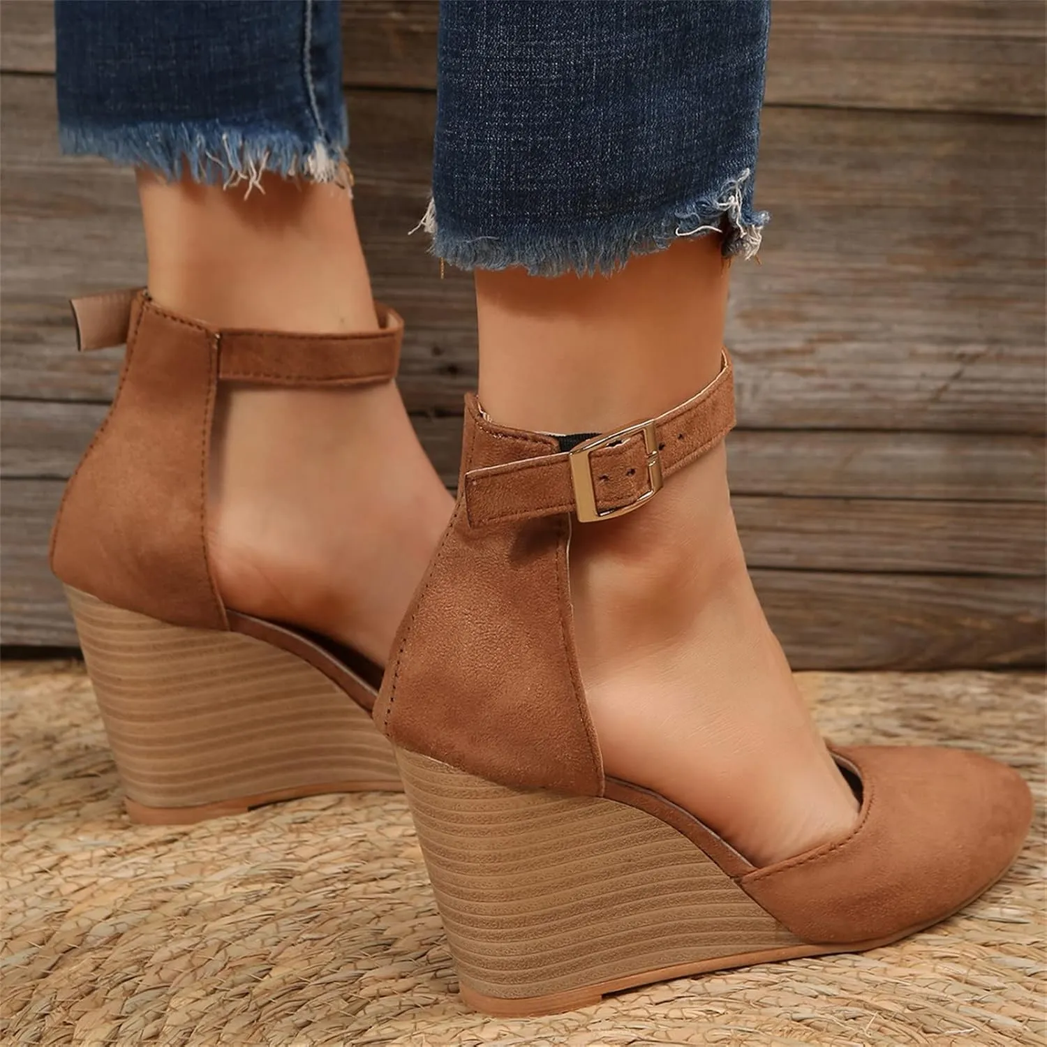 Orthopedic Sandals For Women Pointed Toe Closed Toe Suede Wedge Heels Thick Sole Buckle Wedge Platform Sandals Slides