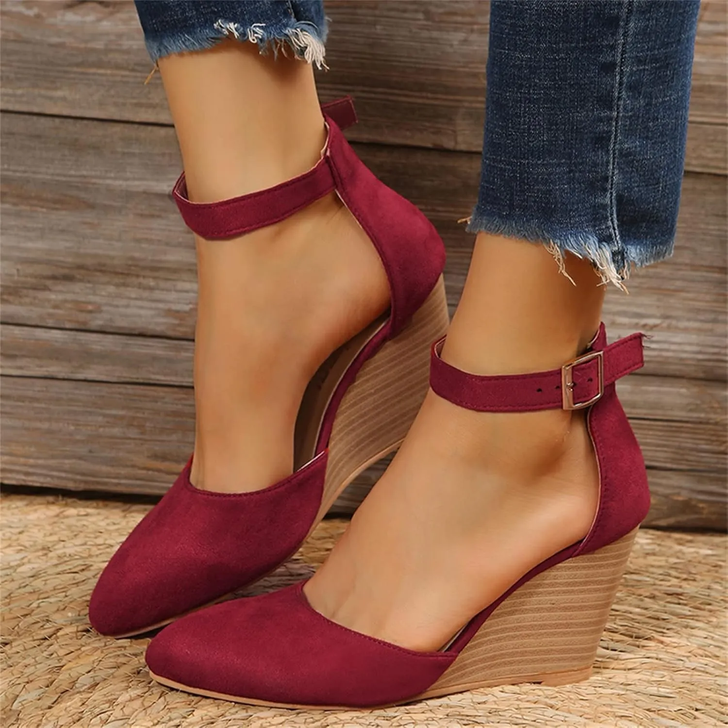 Orthopedic Sandals For Women Pointed Toe Closed Toe Suede Wedge Heels Thick Sole Buckle Wedge Platform Sandals Slides