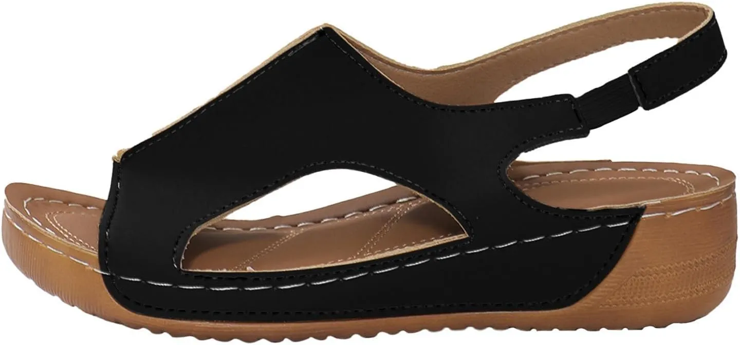 Orthopedic Sandals for Women Summer Comfortable Dressy Casual Slides Sandals Open Toe Elastic Ankle Strap Slip On Sandal Ladies Beach Walking Shoes Indoor Outdoor