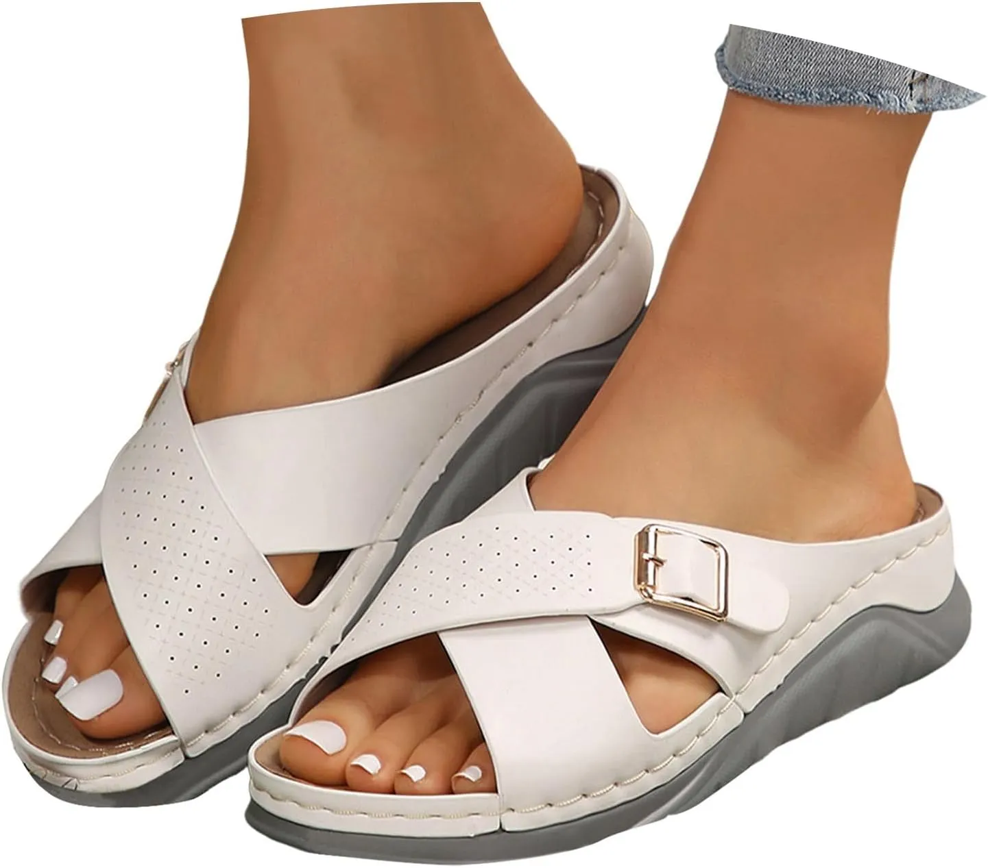 Orthopedic Sandals for Women Wide Width, Womens Arch Support Sandals Dressy Summer Comfortable Leather Sandal Slip On Recovery Sandal Casual Slippers