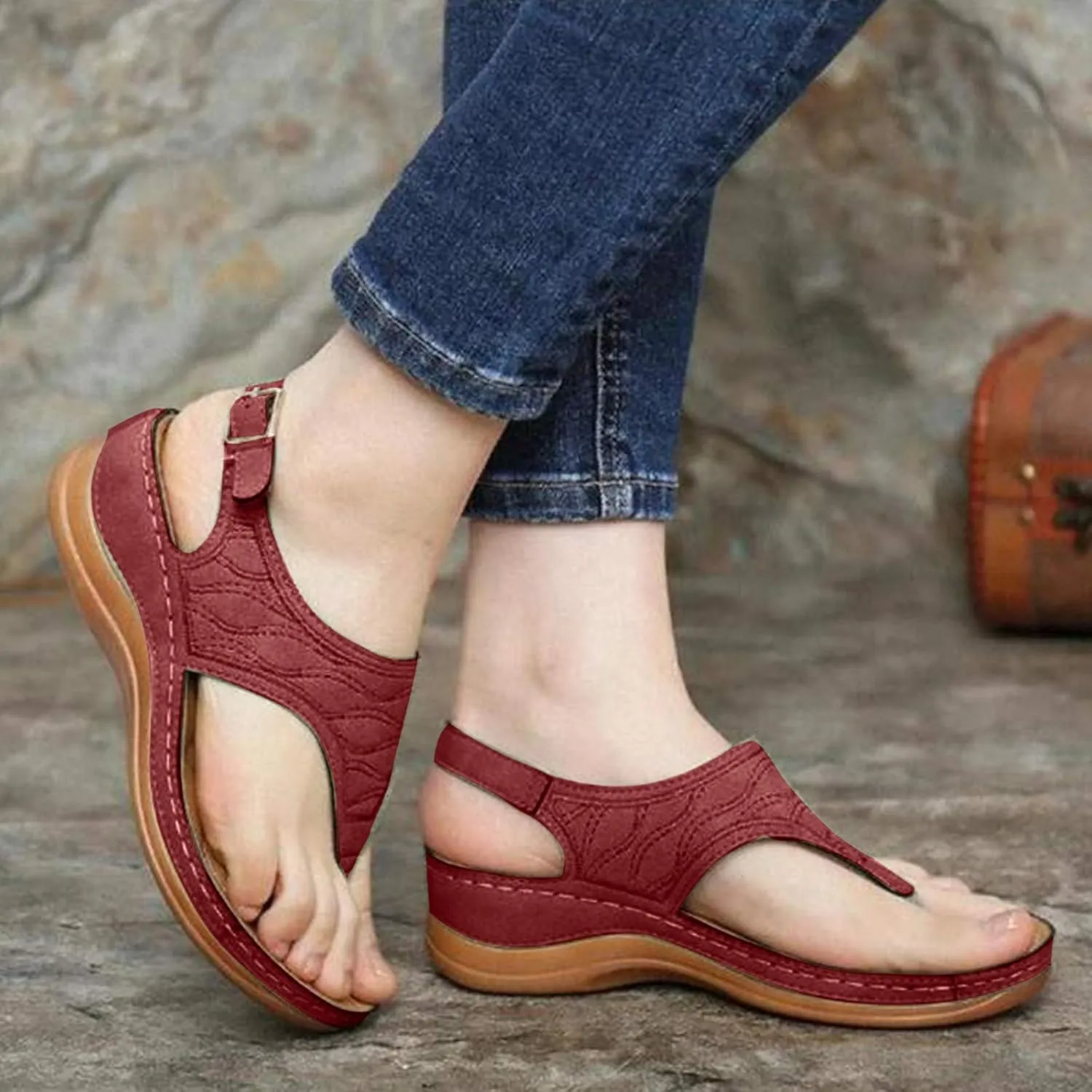 Orthopedic Sandals for Women, Women's Comfortable Platform Sandals Thong Dressy T-Strap Casual Summer Arch Support Sandals