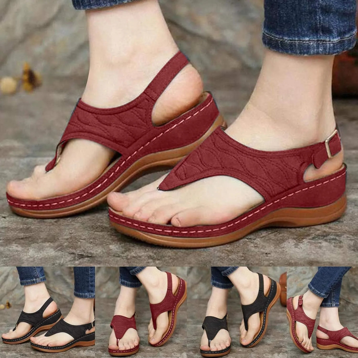 Orthopedic Sandals for Women, Women's Comfortable Platform Sandals Thong Dressy T-Strap Casual Summer Arch Support Sandals