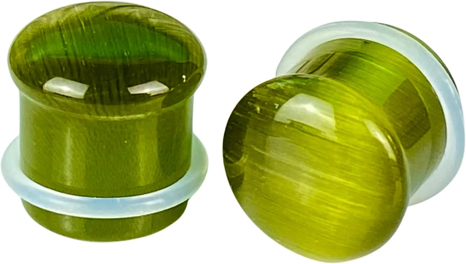 Pair of Peridot Cat Eye Stone Single Flare Plugs (STN-721)