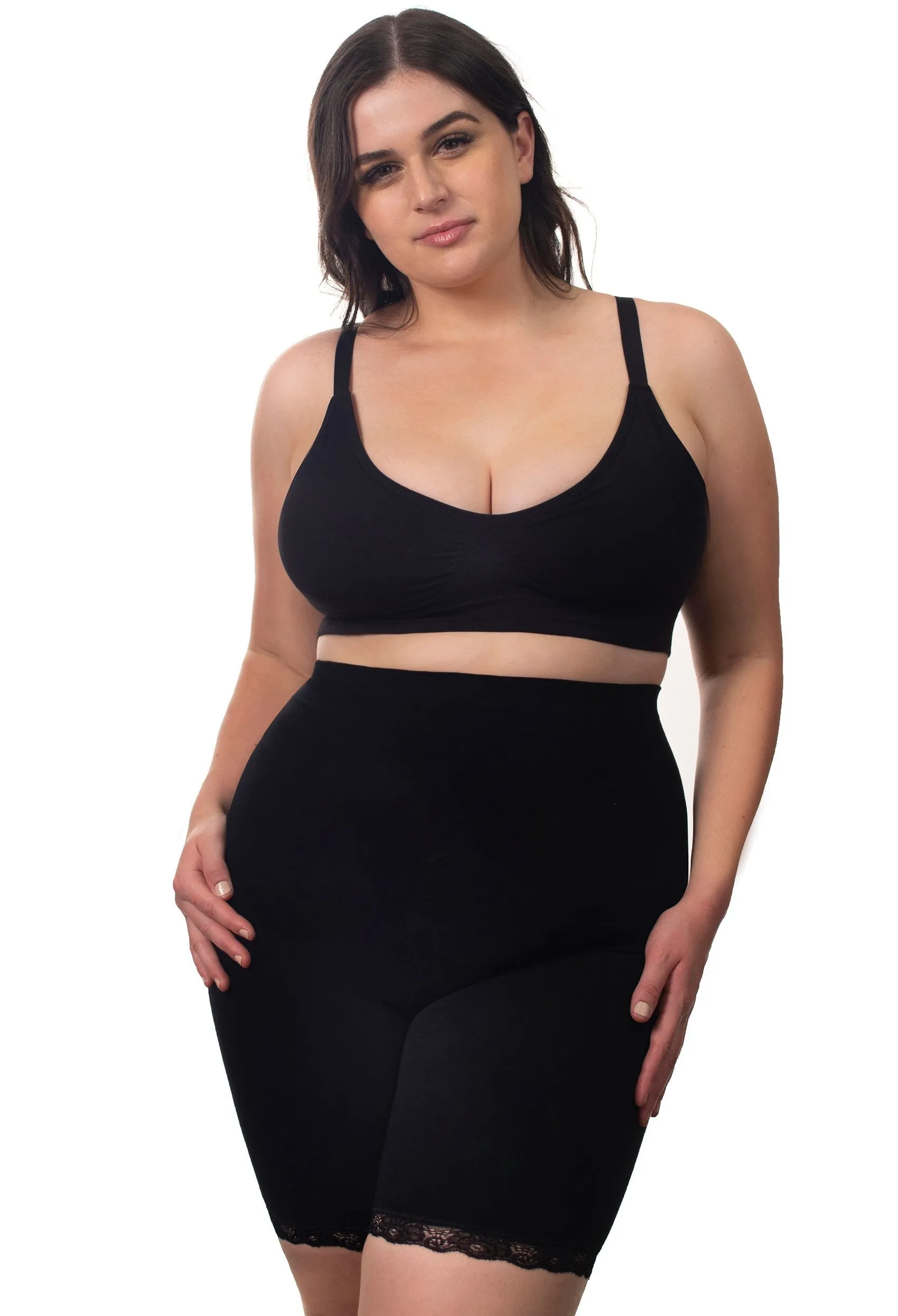 Plus Size Anti Chafing High Rise Long Cotton Shorts