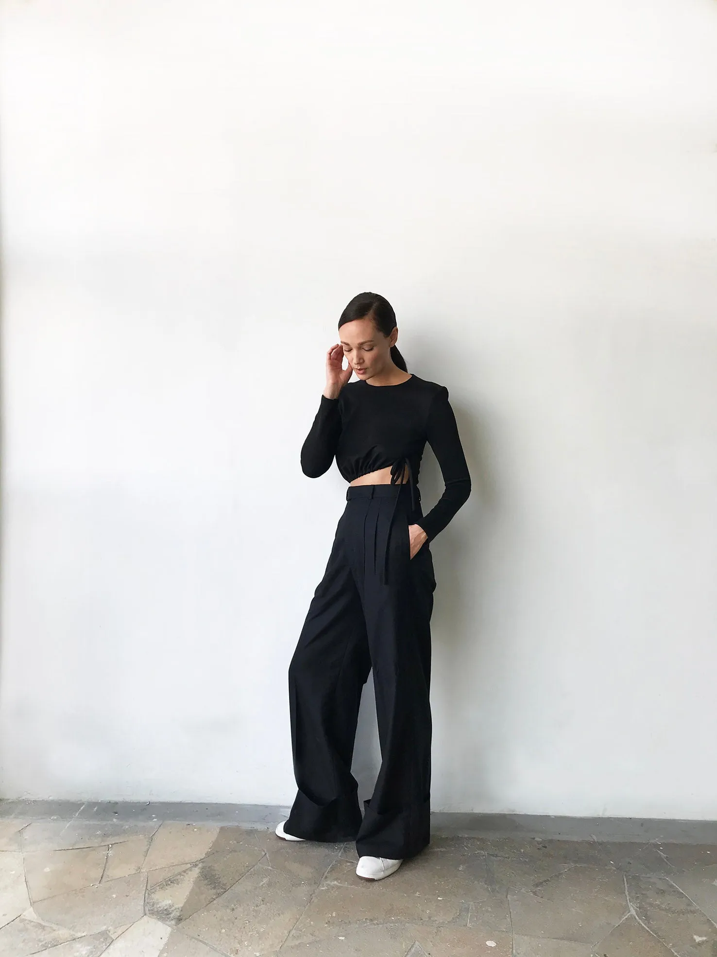 PRE-ORDER: BLACK LINEN TAILORED WIDE LEG PANTS