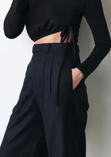 PRE-ORDER: BLACK LINEN TAILORED WIDE LEG PANTS