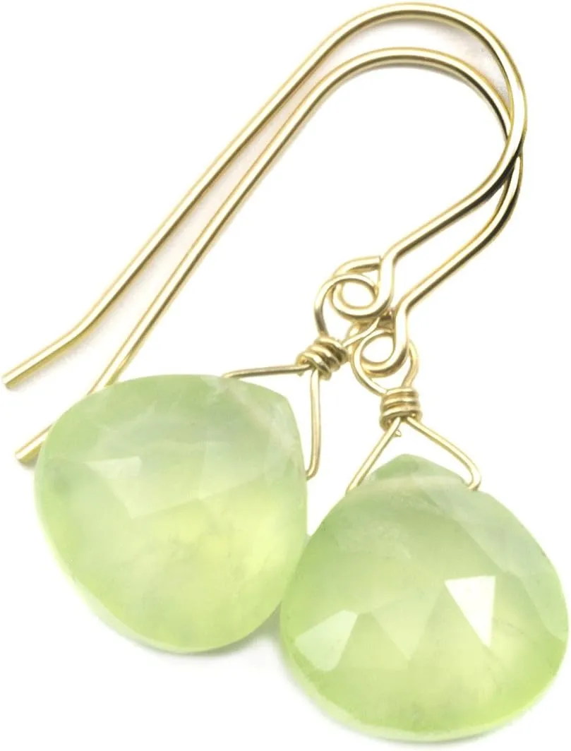 Prehnite Earrings Soft Green Faceted Heart Shaped Teardrops Simple Dainty Drops
