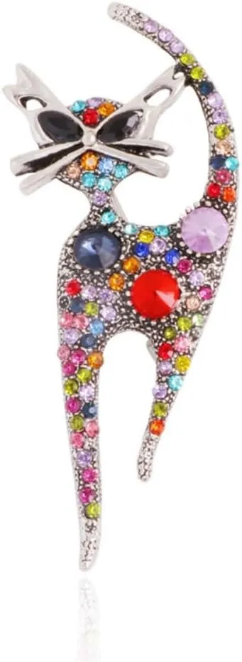 Pretty Animal Kitty Brooches Gold Platinum Plated Full Shining Crystal Brooch bizarre Cat's Eye Scarf buckle Brooch Pins Corsage