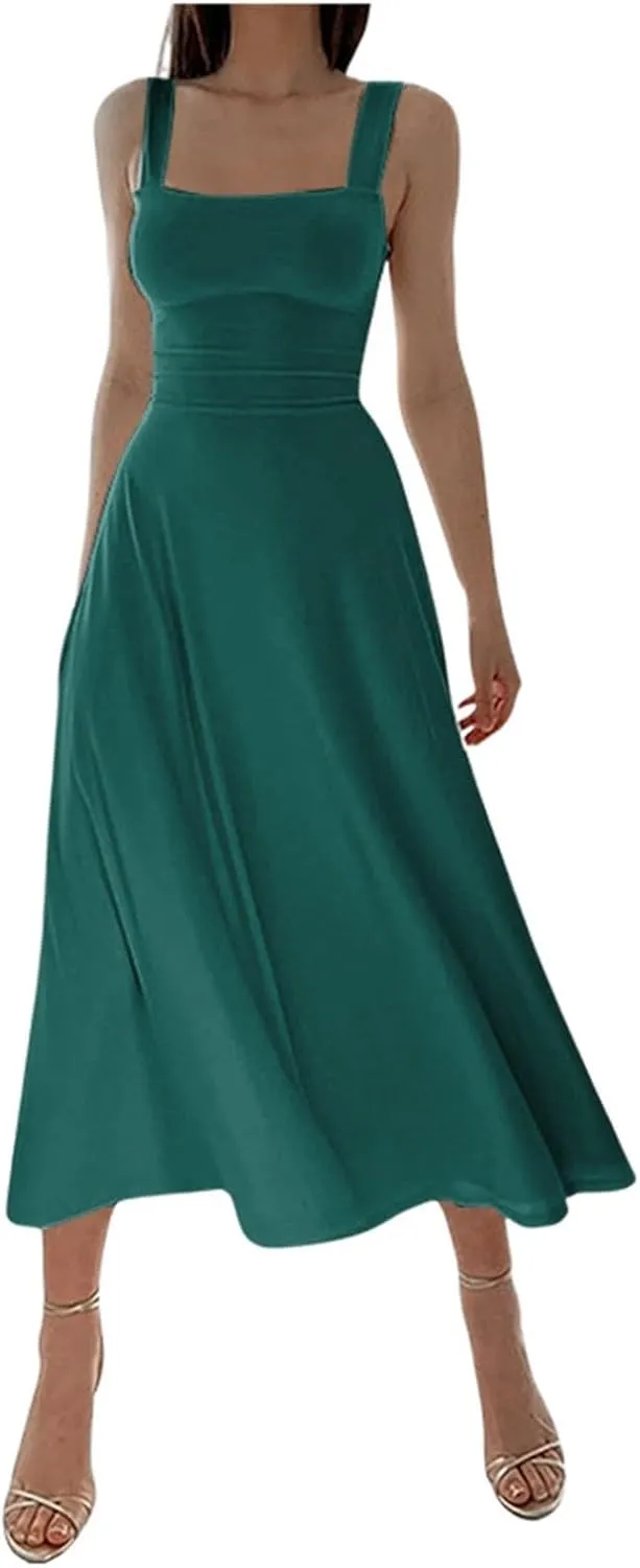 PTOLOCIF Plus Size Dresses for Curvy Women Spaghetti Strap Dress Sleeveless V Neck Cutout Slit Casual Party Maxi Dresses