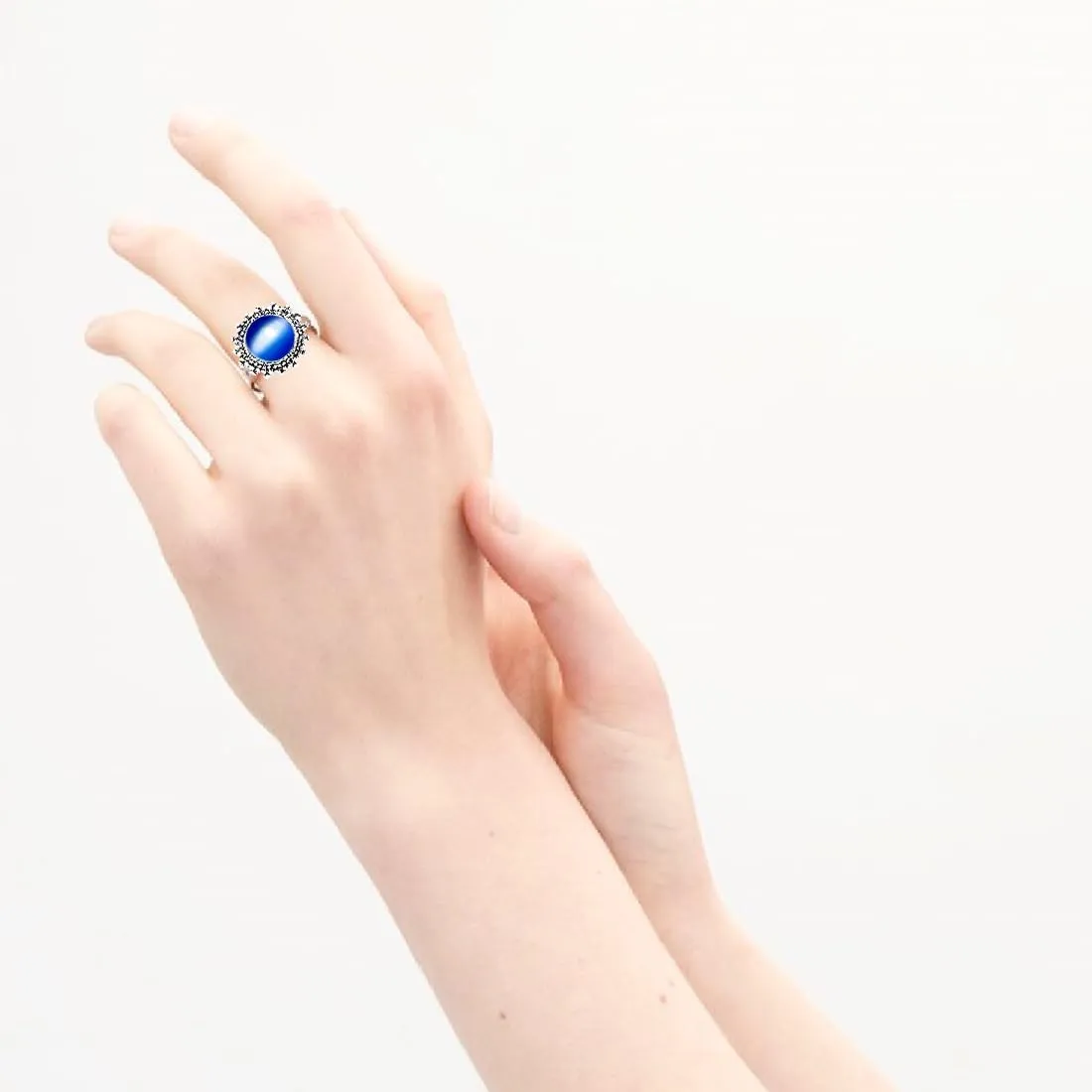 Round Genuine Cat Eye Stone Ring for Women,S925 Sterling Silver Retro Natural SunflowerStone Sun Ring Jewelry for Her