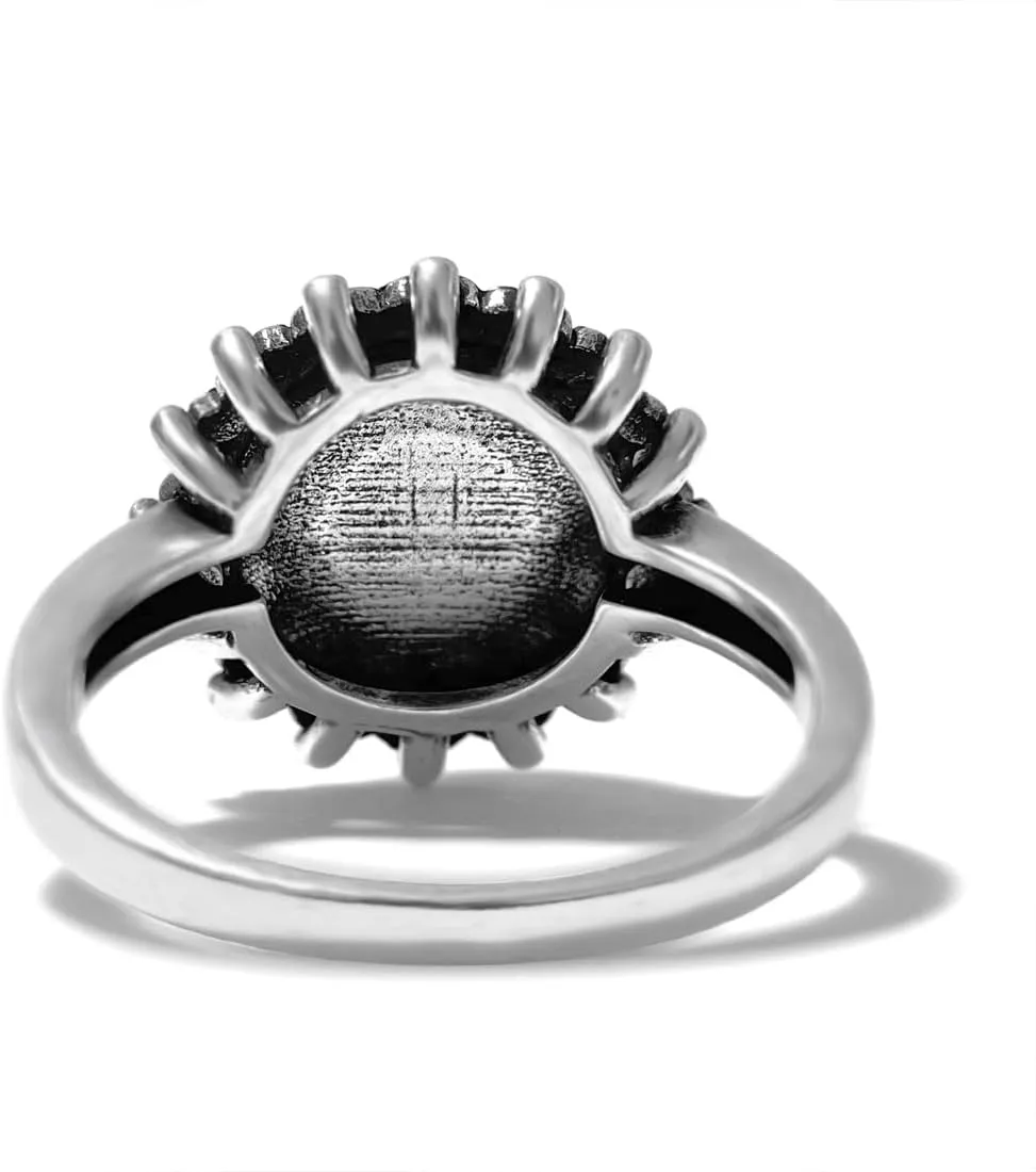Round Genuine Cat Eye Stone Ring for Women,S925 Sterling Silver Retro Natural SunflowerStone Sun Ring Jewelry for Her